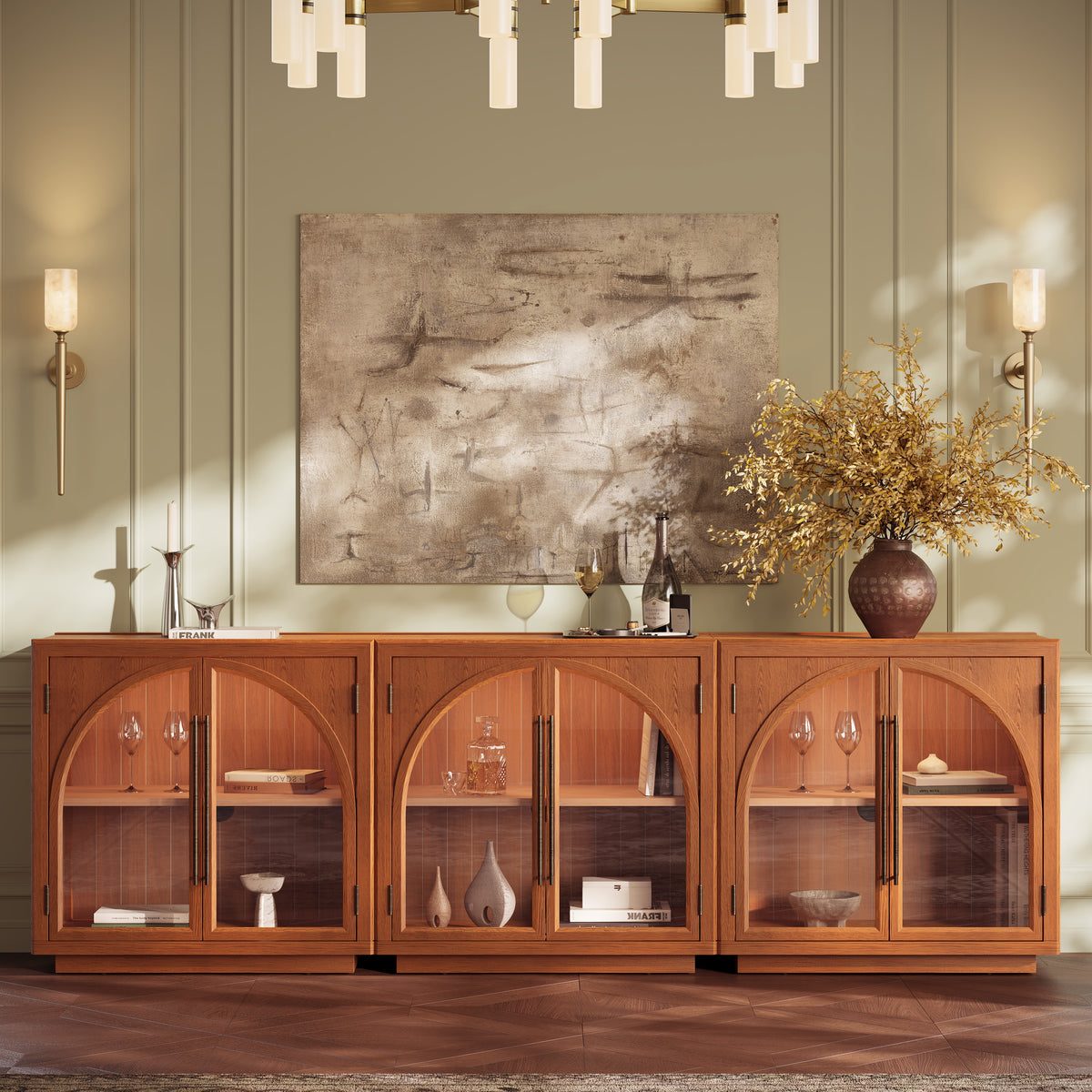 Alvar Arched 91″ Oak Media Console(Set of 3)