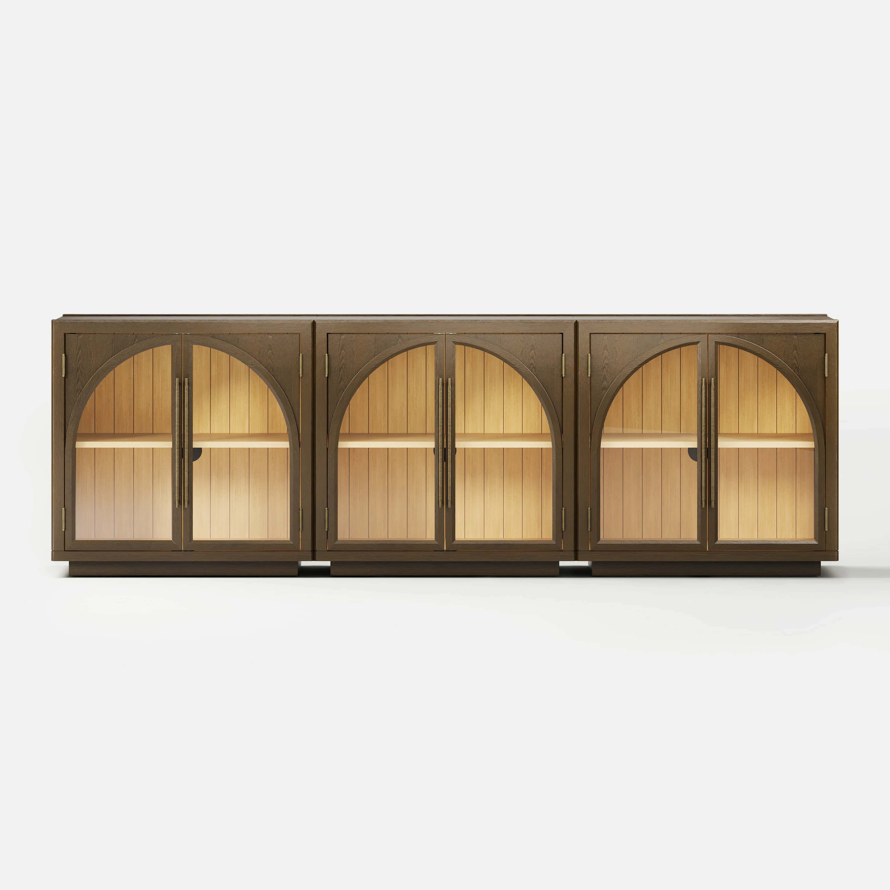 Alvar Arched 95″ Oak Media Console(Set of 3)