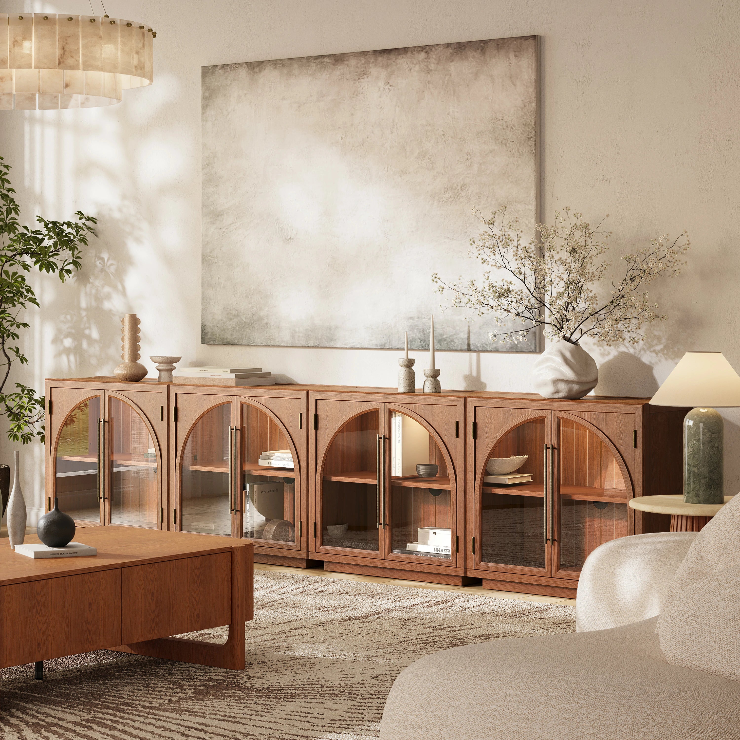 Alvar Arched 63″ Oak Media Console(Set of 2)