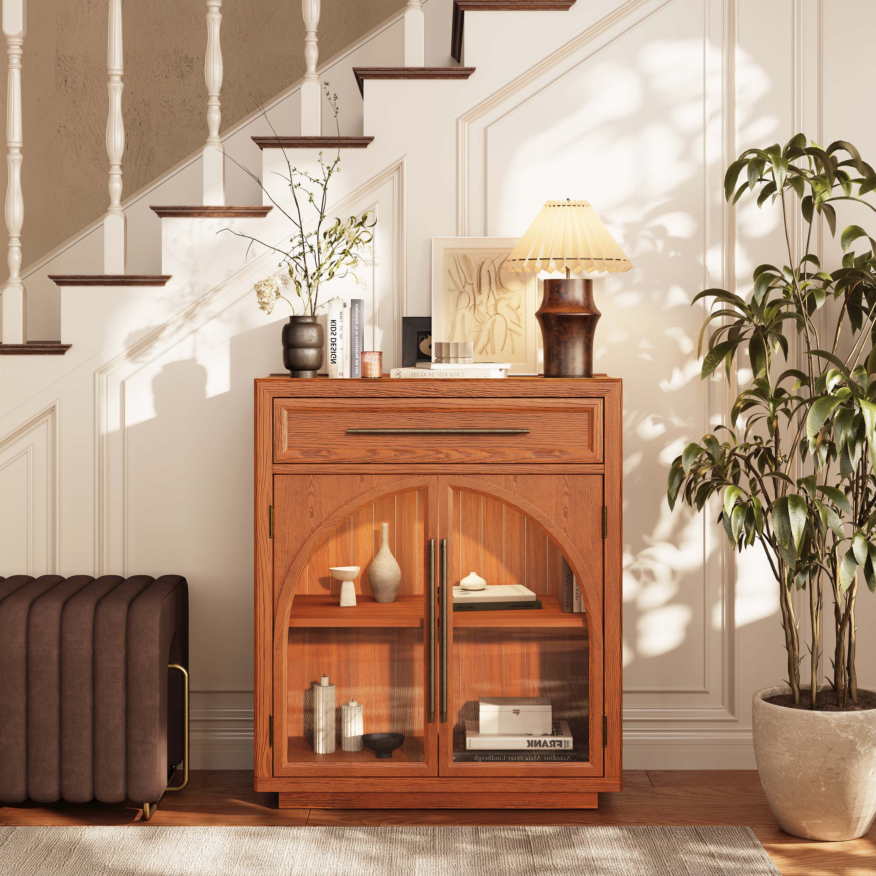 Alvar Arched 62.9" Oak Sideboard with Drawers(Set of 2)