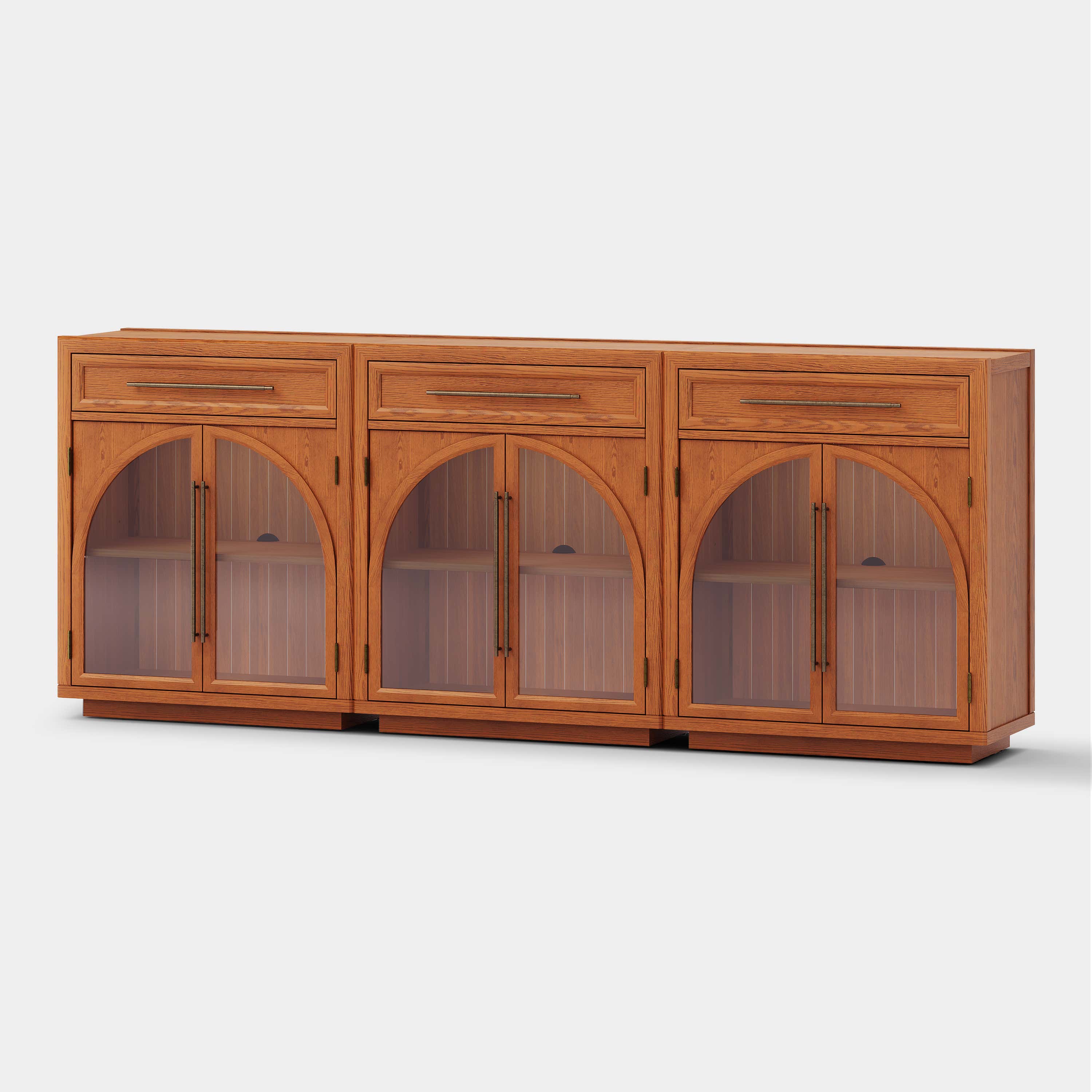 Alvar Arched 94.5" Oak Sideboard with Drawers(Set of 3)