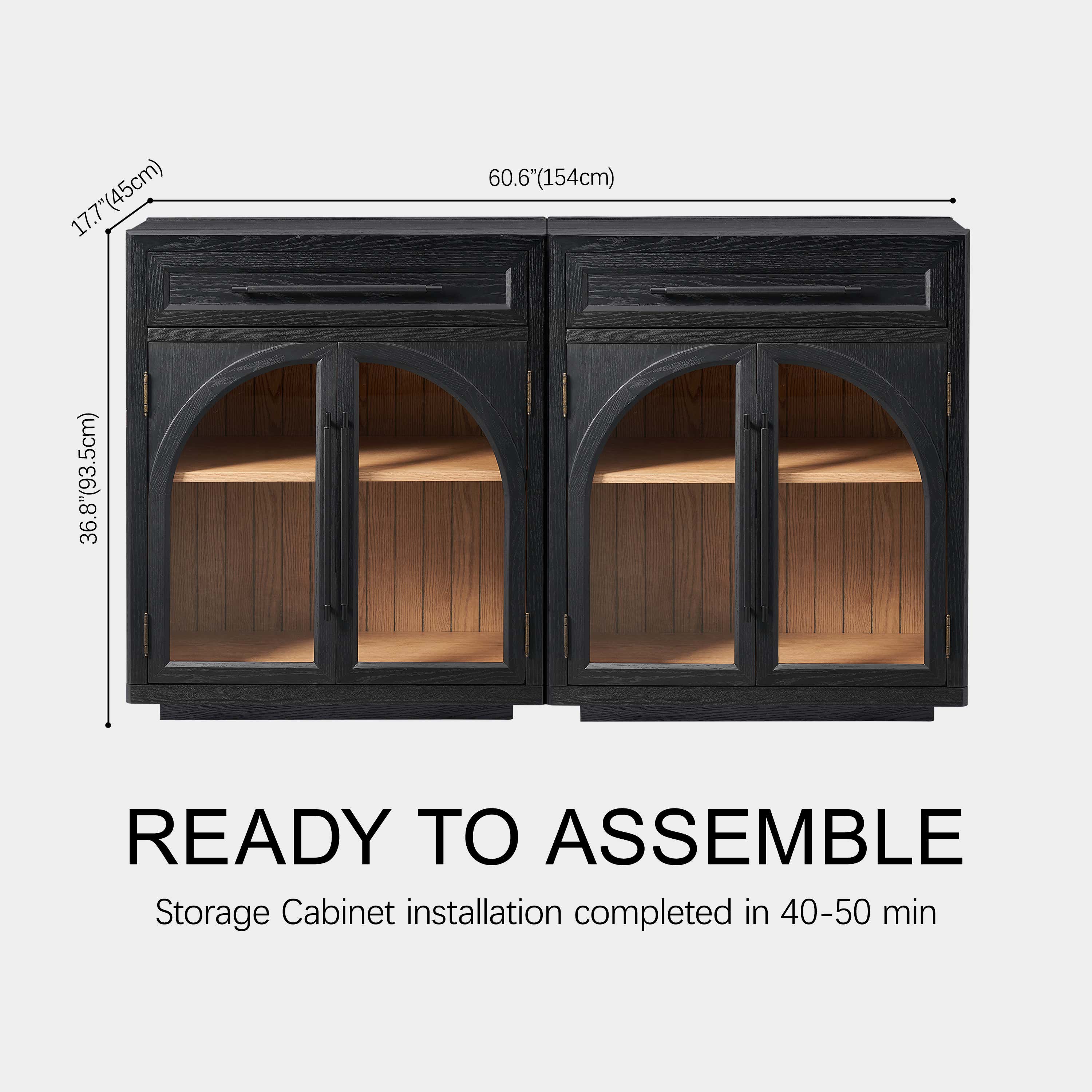 Alvar Arched 61" Oak Sideboard with Drawers(Set of 2)