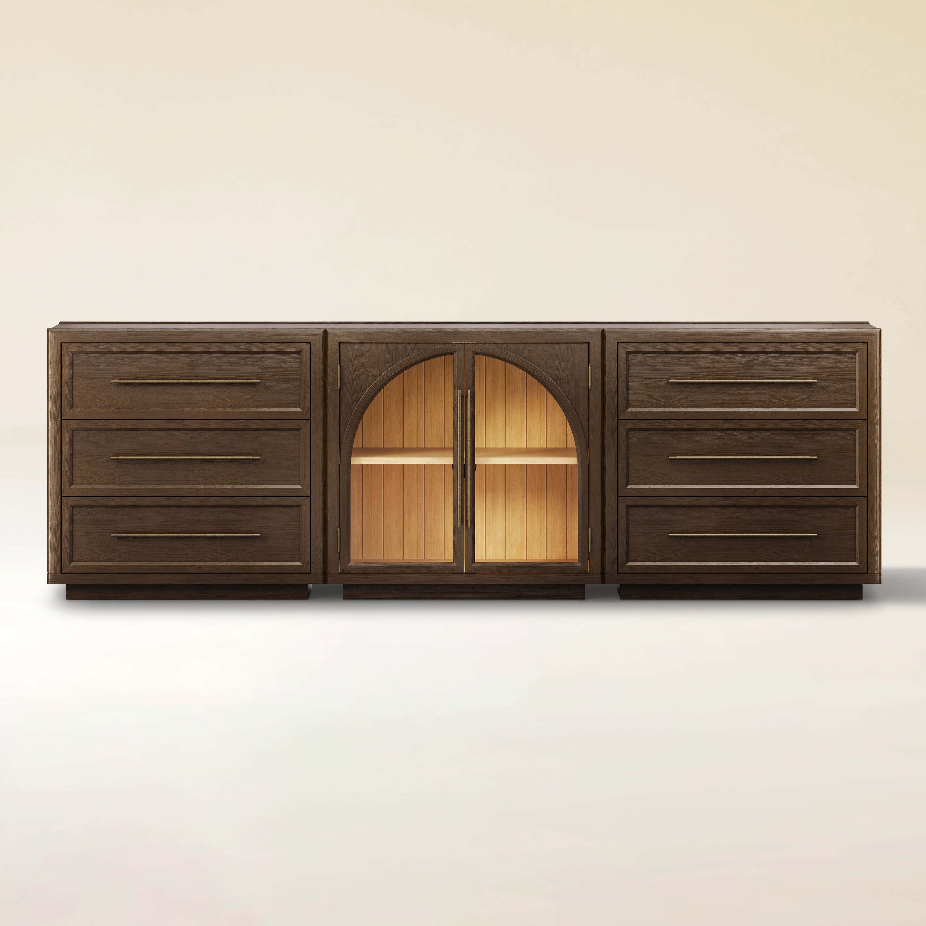 Alvar Arched 91″ Oak Modular Media Console(Set of 3)