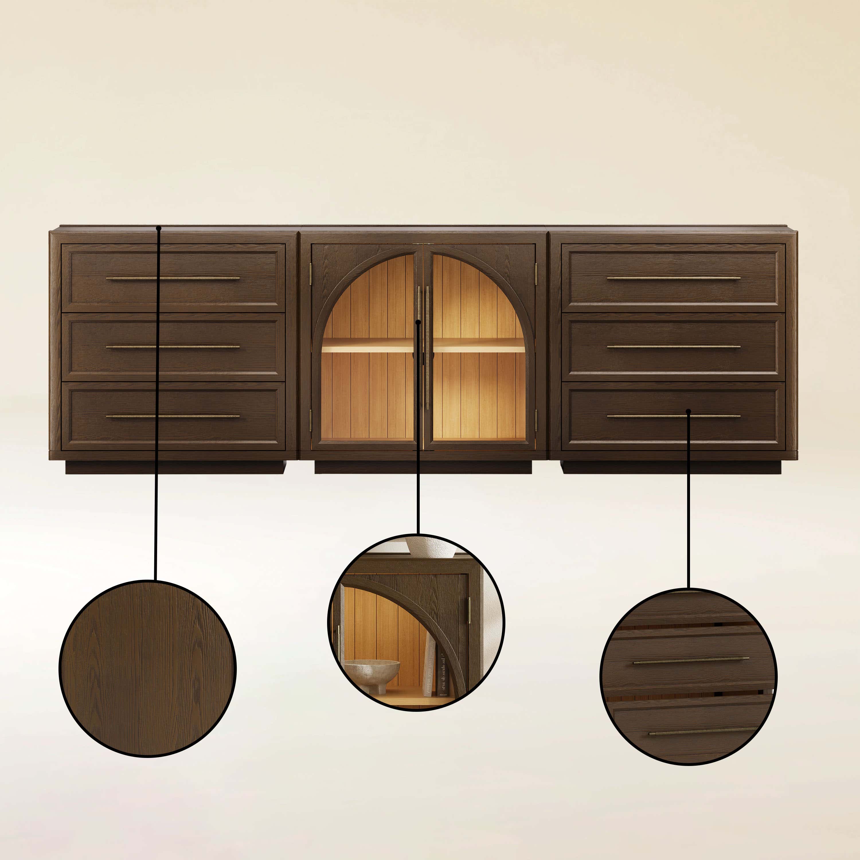 Alvar Arched 91″ Oak Modular Media Console(Set of 3)