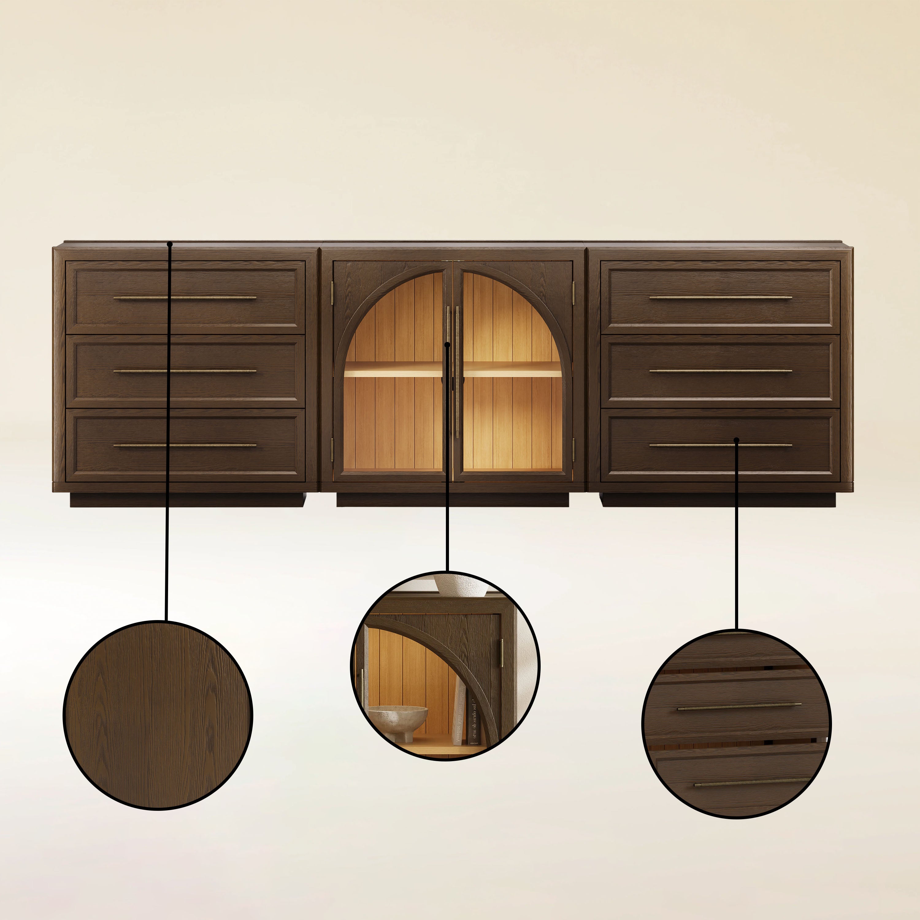 Alvar Arched 94.5″ Oak Modular Media Console(Set of 3)