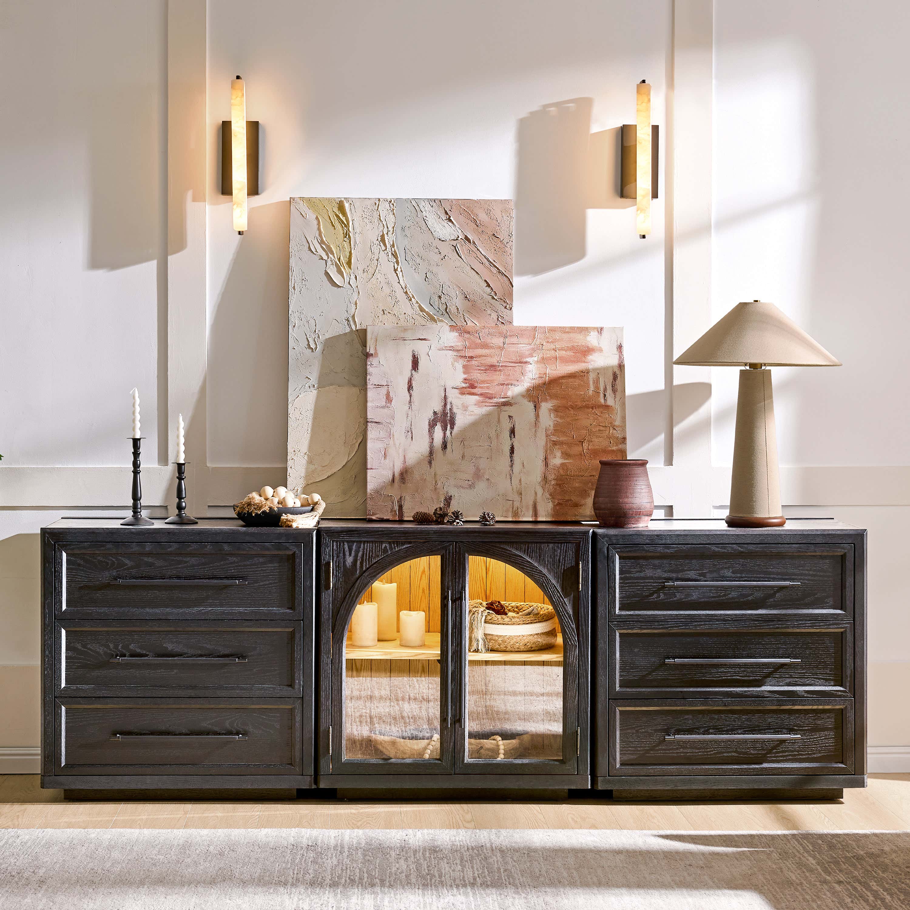 Alvar Arched 94.5″ Oak Modular Media Console(Set of 3)