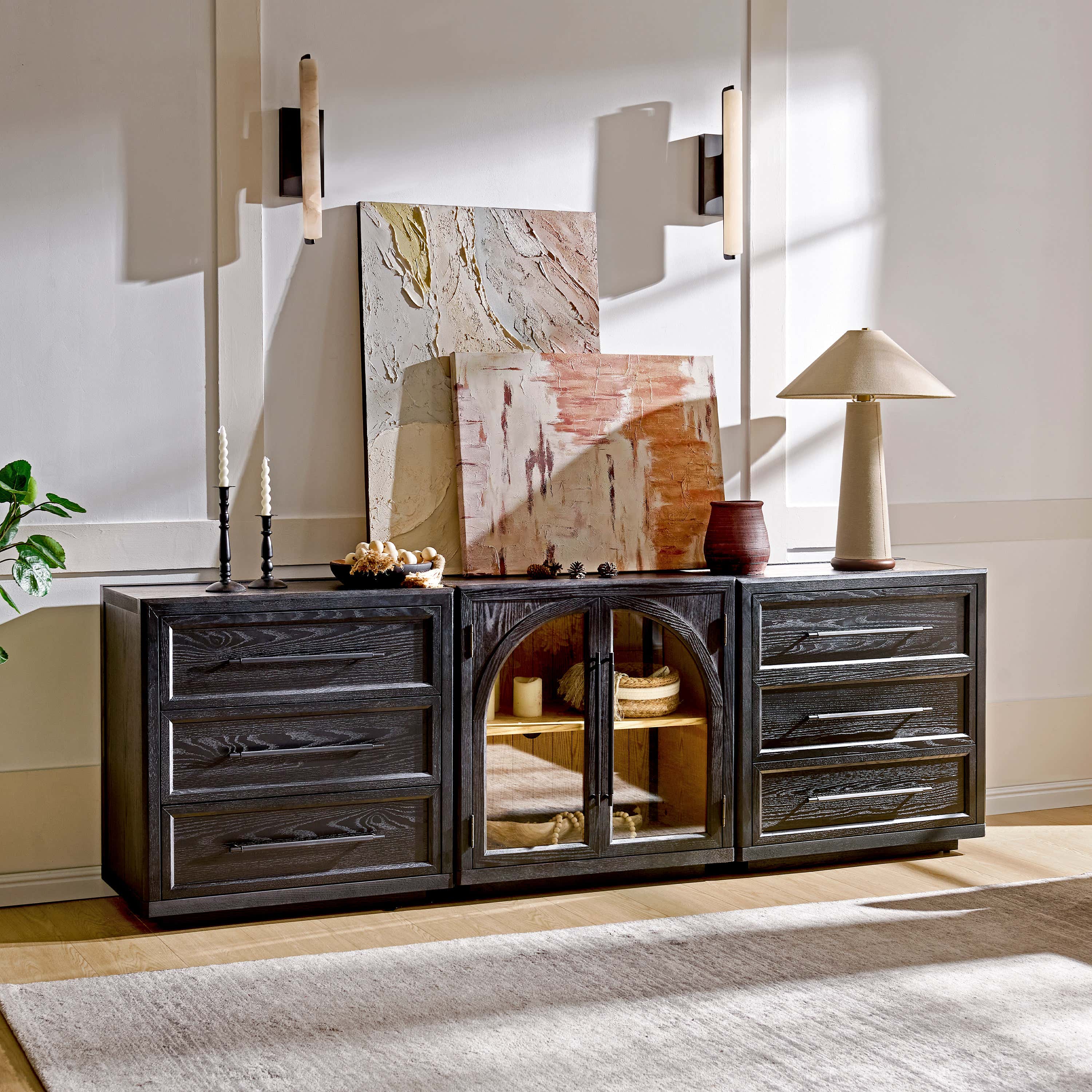 Alvar Arched 94.5″ Oak Modular Media Console(Set of 3)