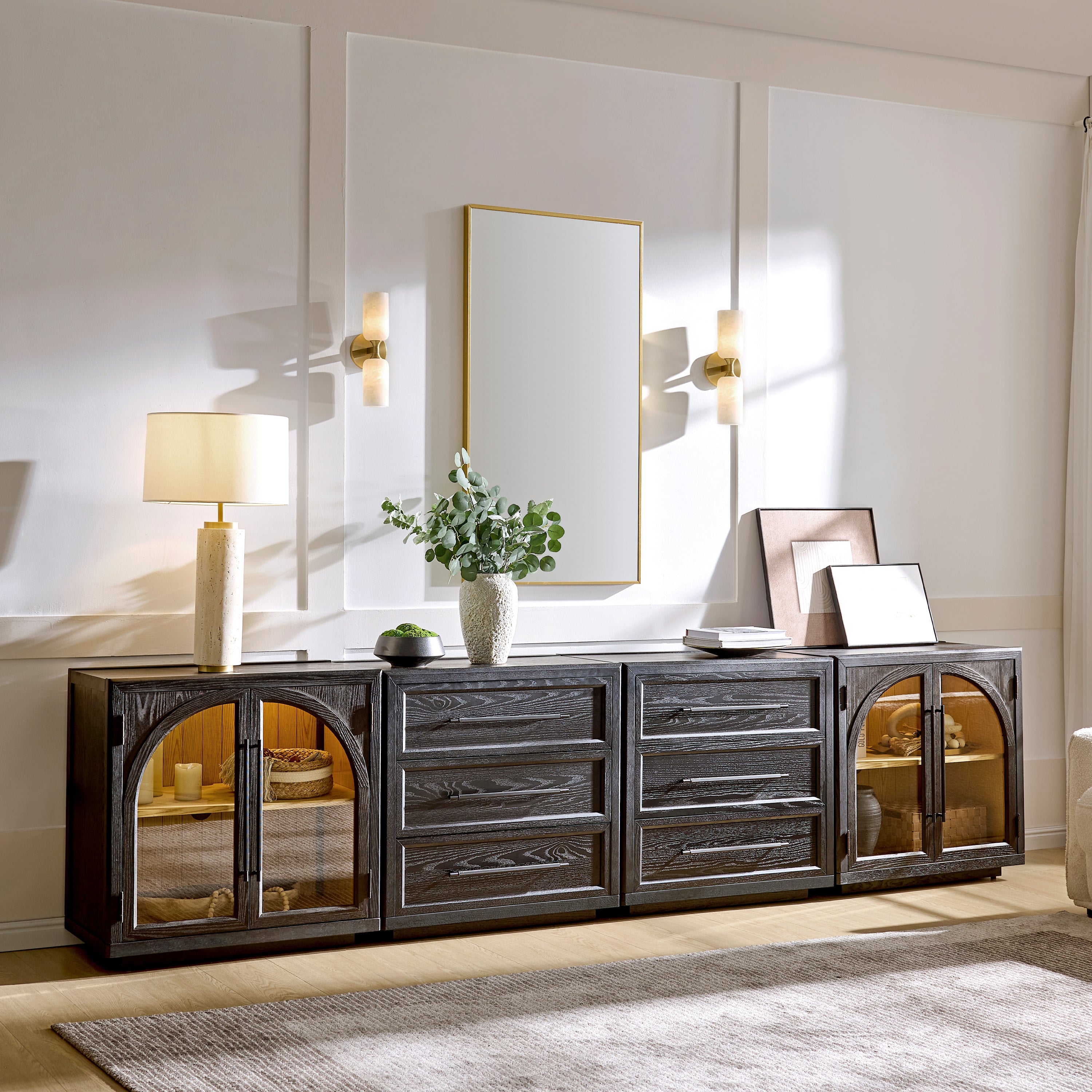 Alvar Arched 126″ Oak Modular Media Console(Set of 4)