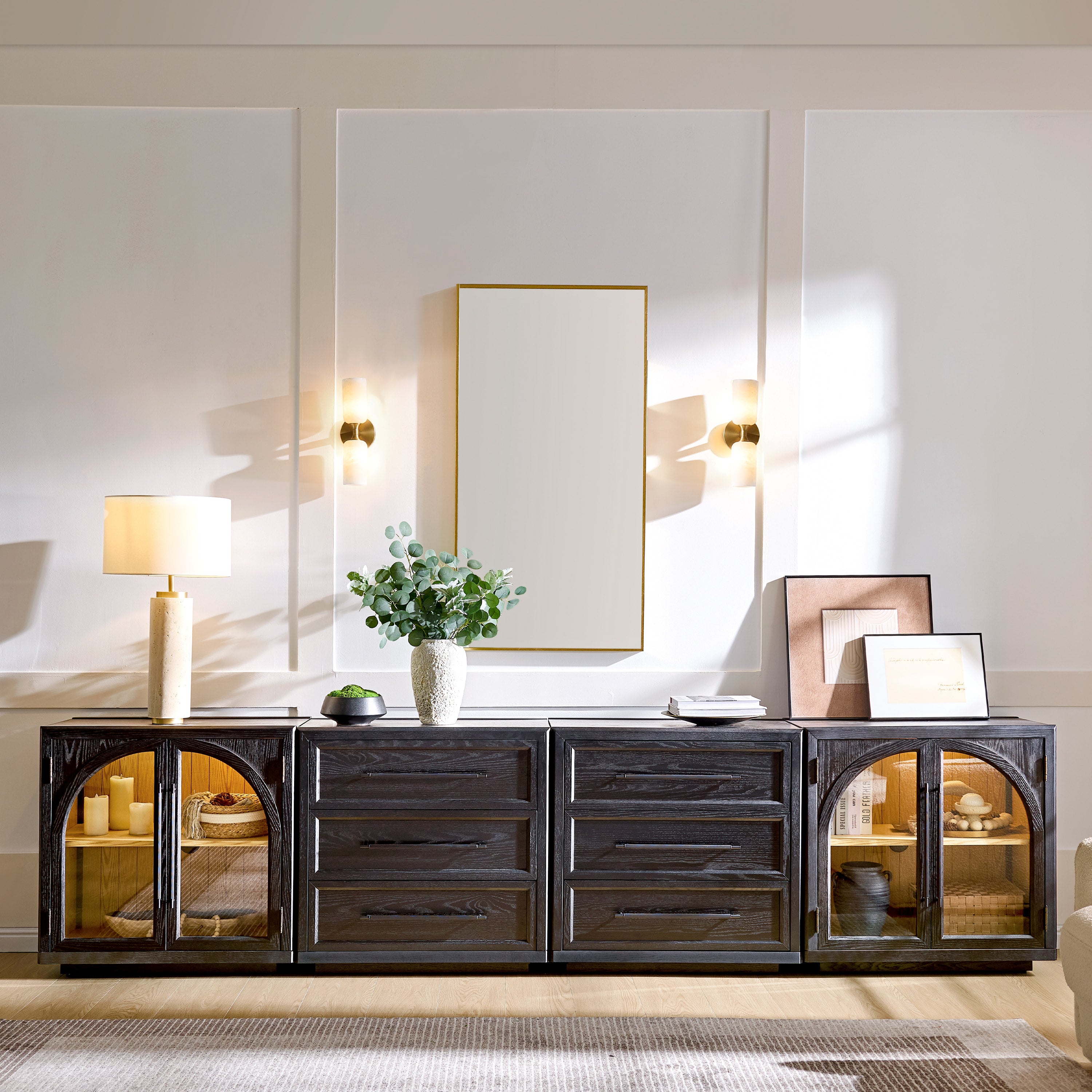 Alvar Arched 126″ Oak Modular Media Console(Set of 4)