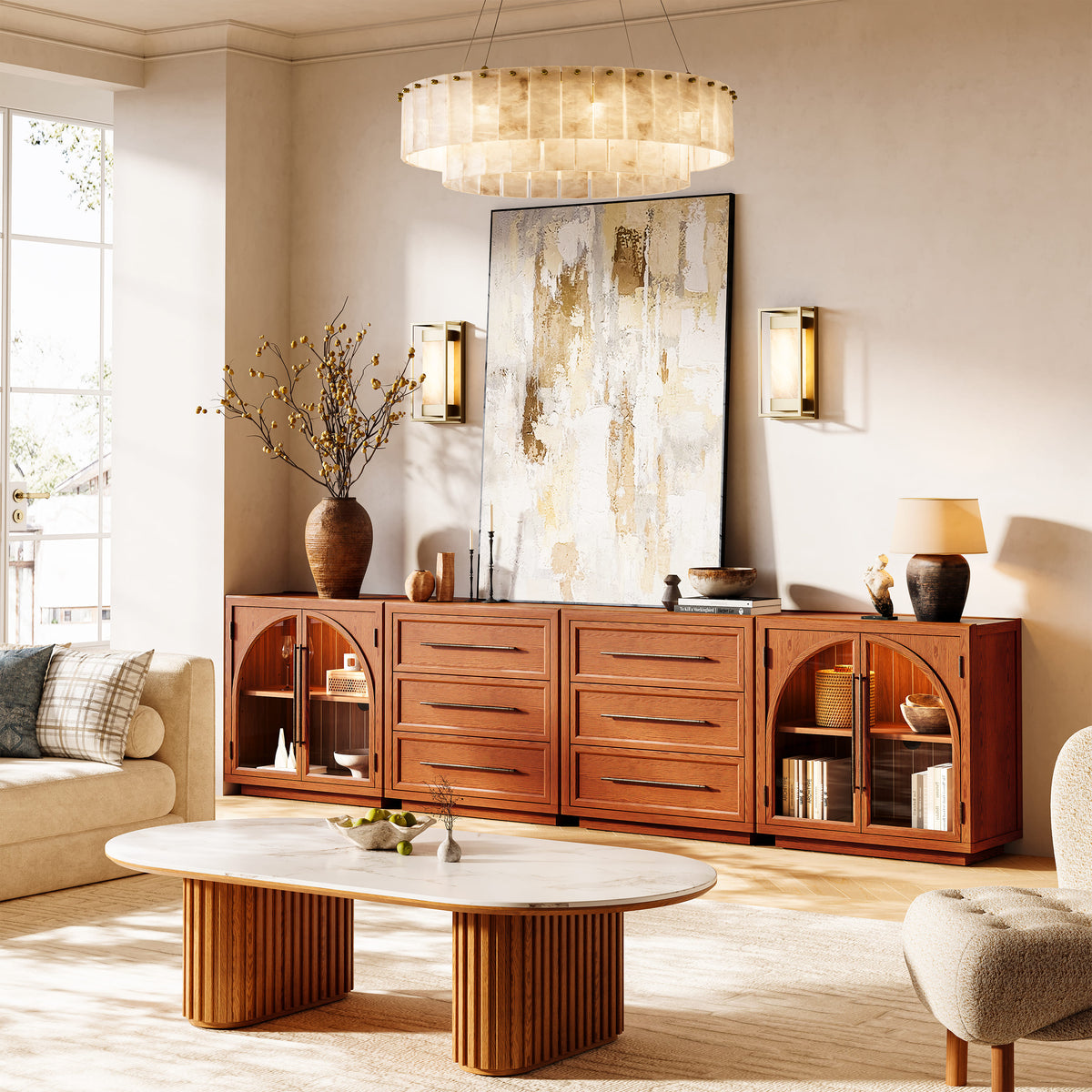 Alvar Arched 121″ Oak Modular Media Console(Set of 4)