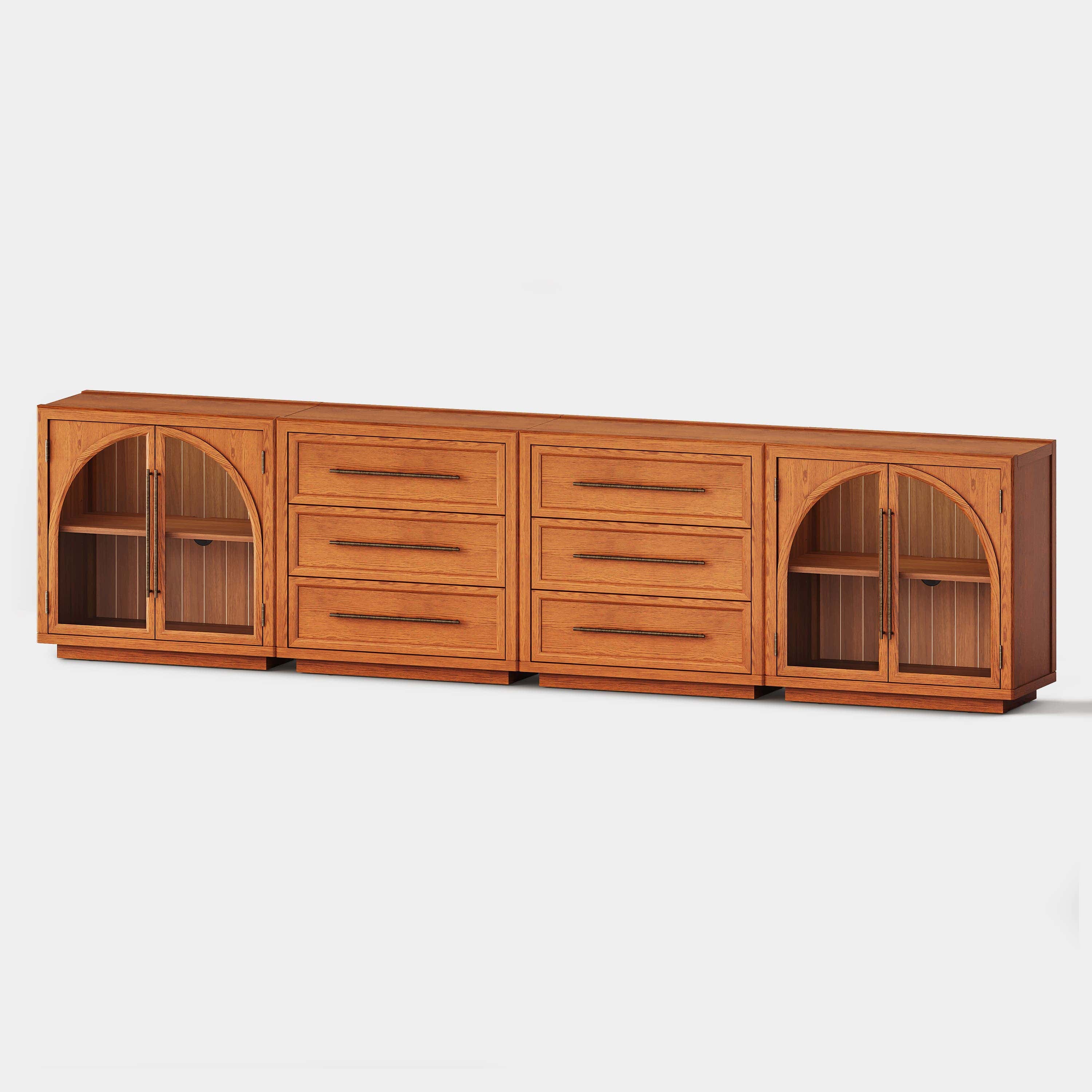 Alvar Arched 126″ Oak Modular Media Console(Set of 4)