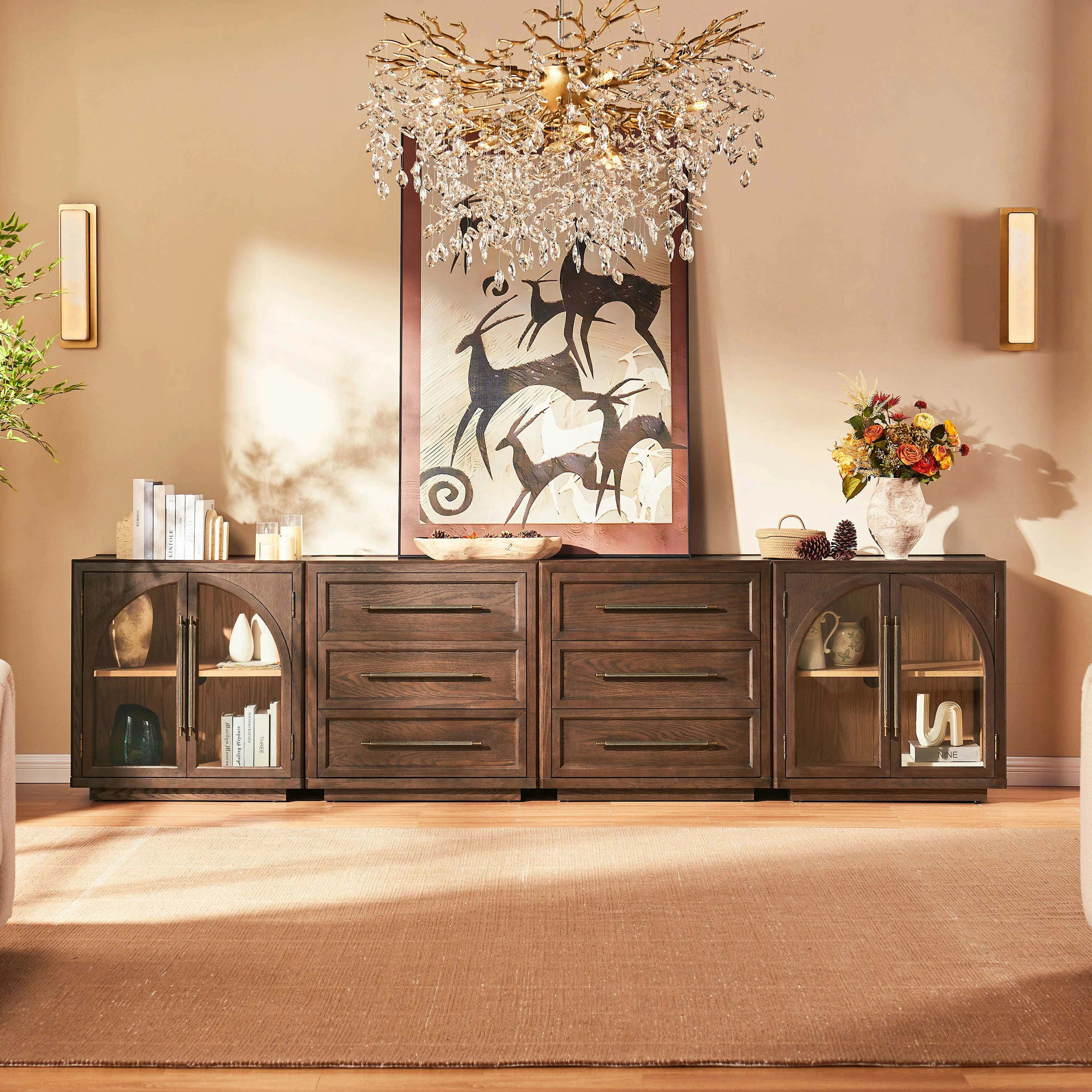 Alvar Arched 126″ Oak Modular Media Console(Set of 4)