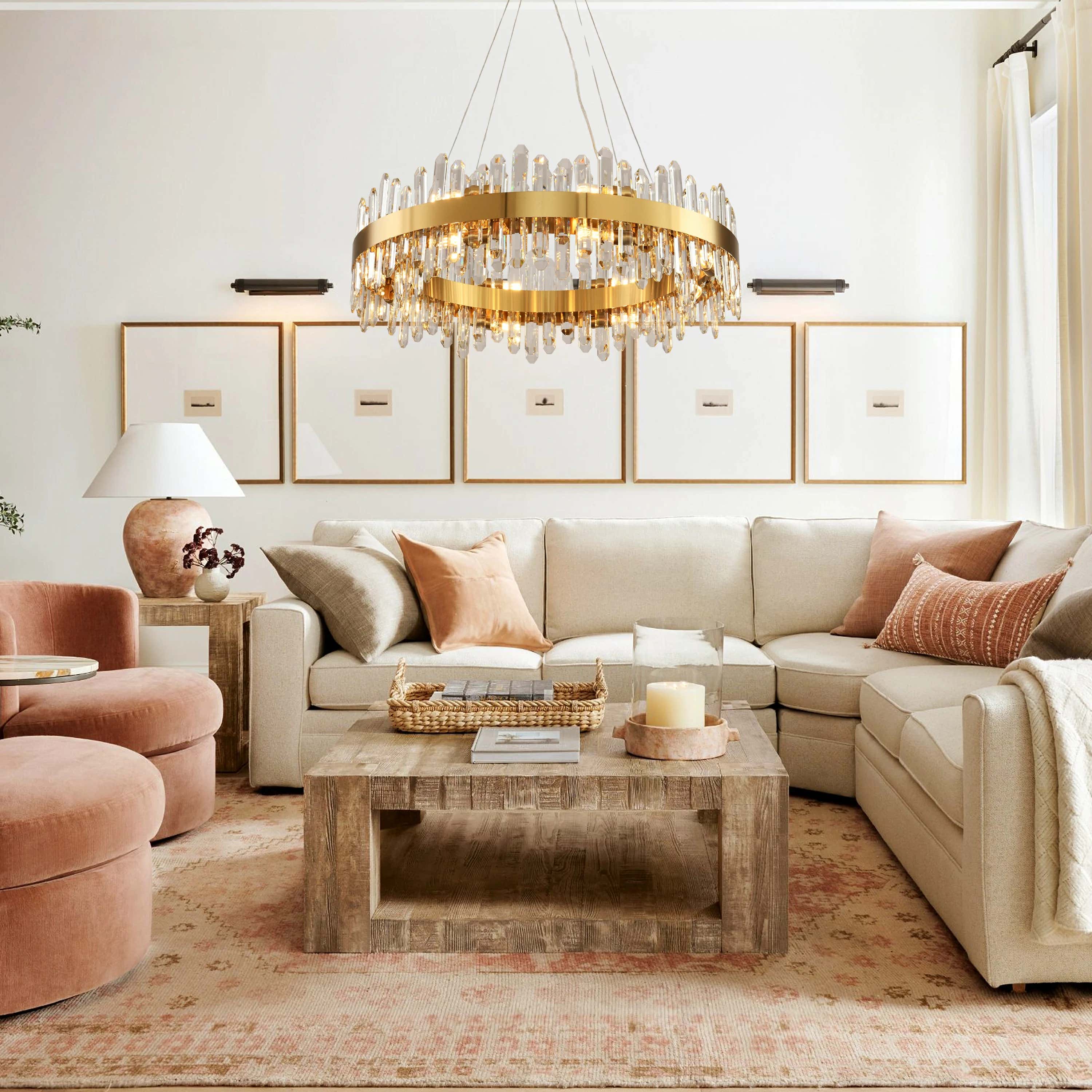 Stellara Crystal Strip Round Halo Chandelier 81cm D