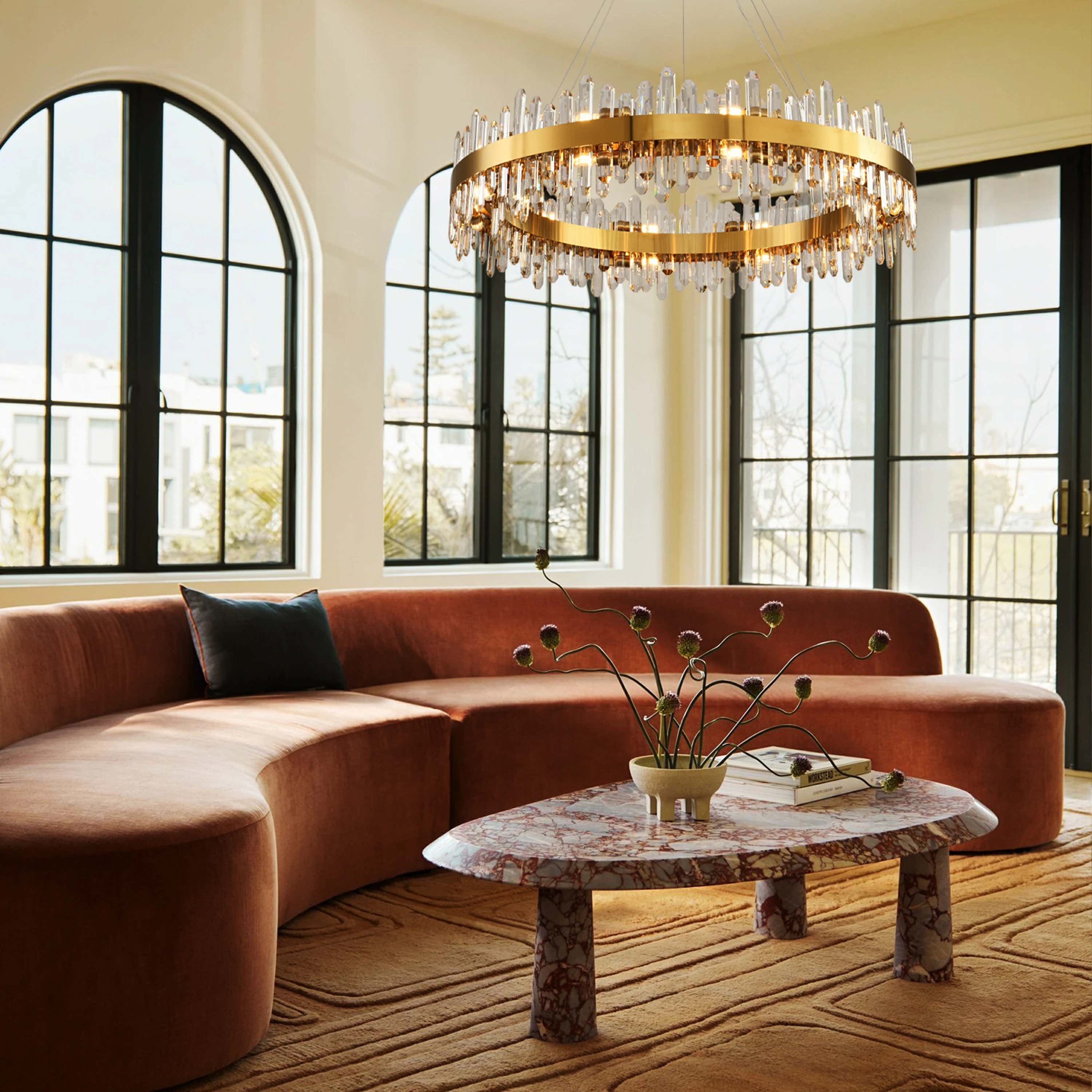 Stellara Crystal Strip Round Halo Chandelier 102cm D