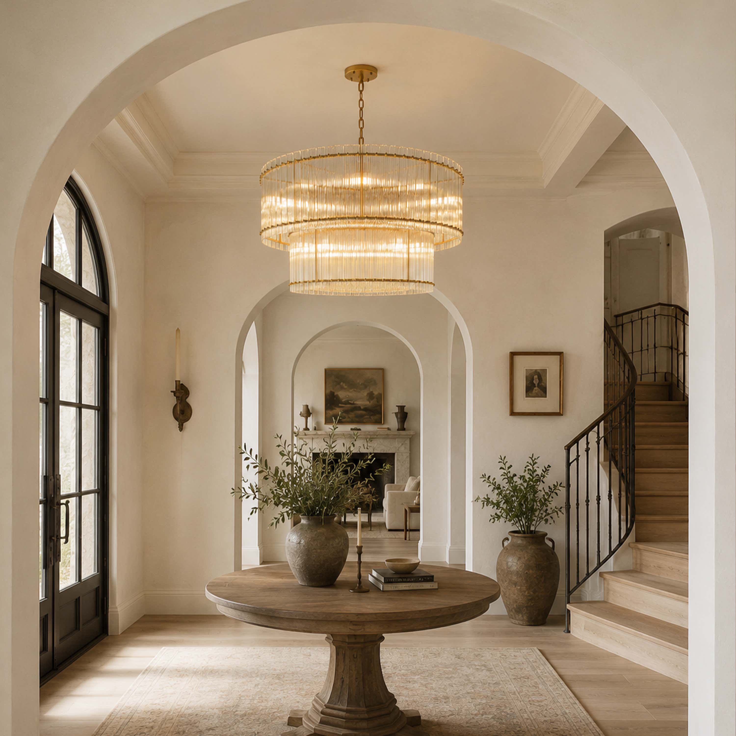 Solvayne Ribbed Glass Tiered Chandelier 48"