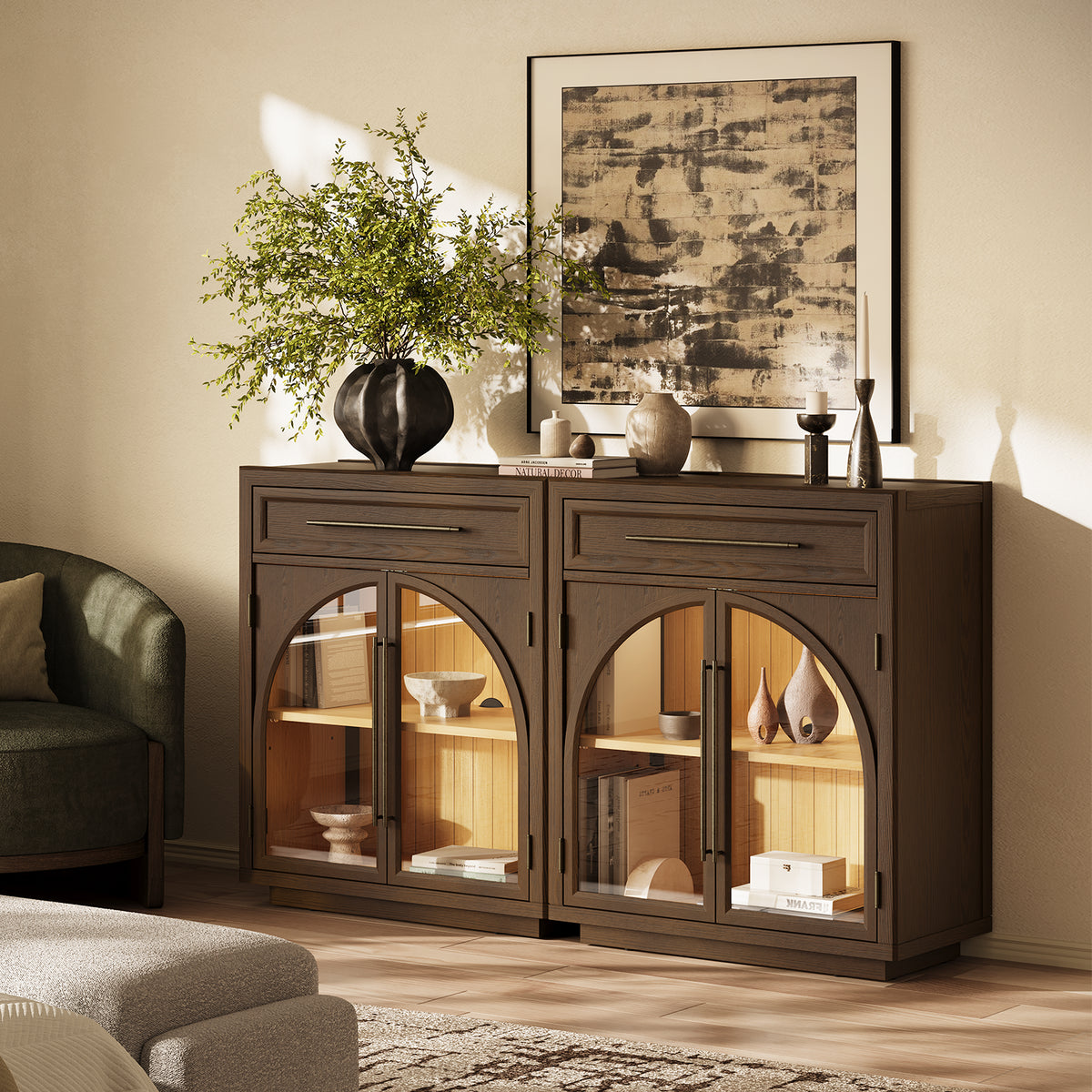 Alvar Arched 61" Oak Sideboard with Drawers(Set of 2)
