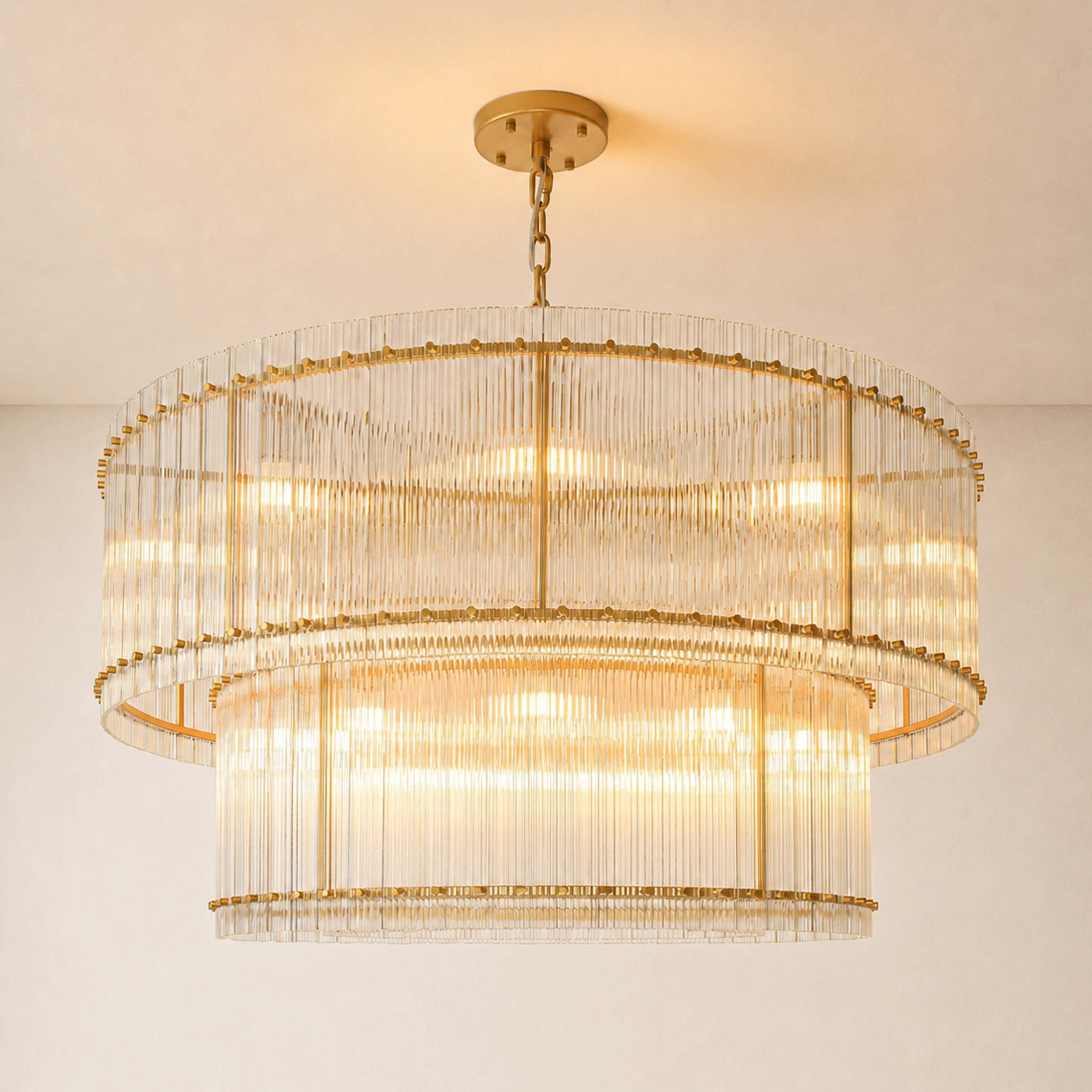 Solvayne Ribbed Glass Tiered Chandelier 48"