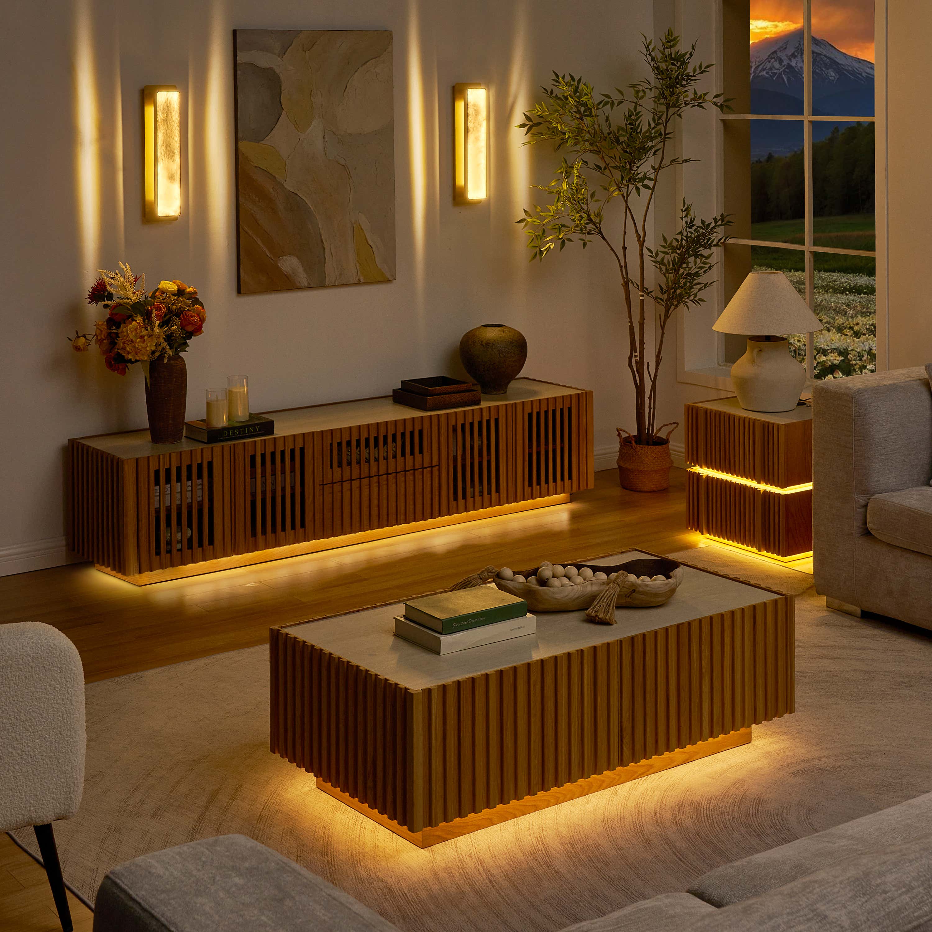 Isla Oak Sintered Stone Rectangle Coffee Table 120cm