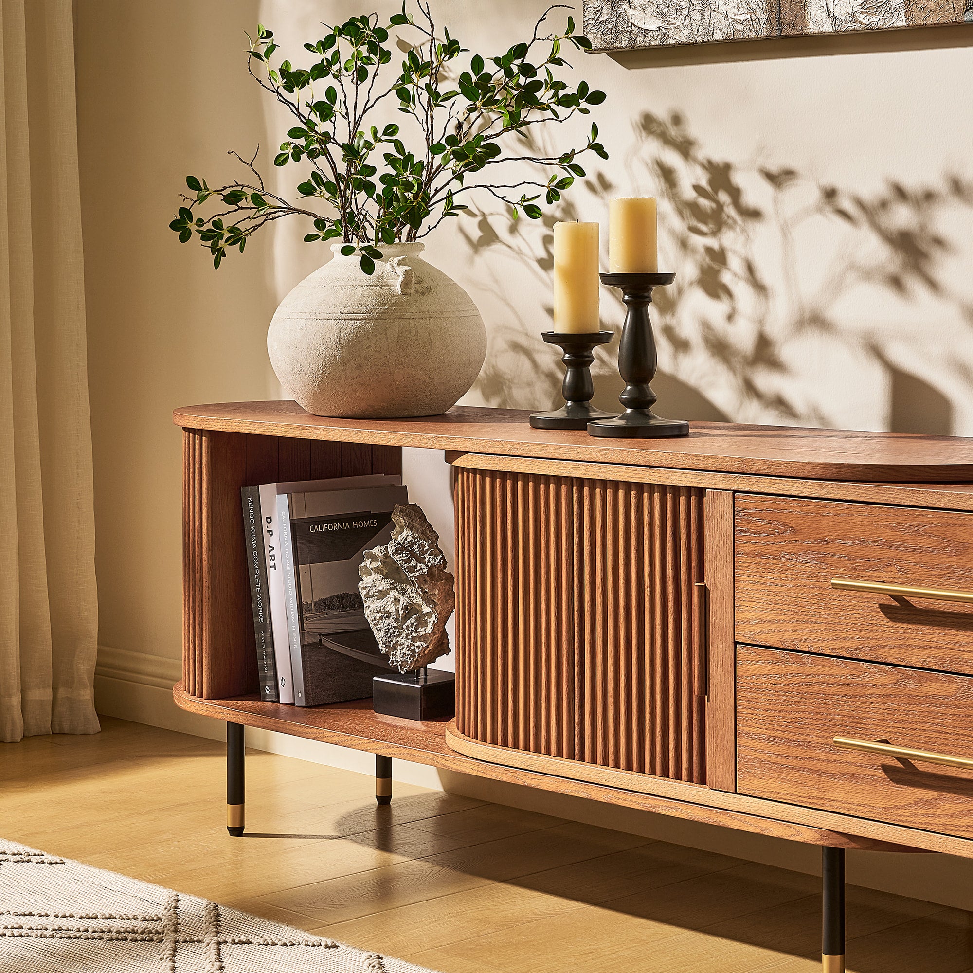 Ewan Oak Extendable Media Console 79" to 110"