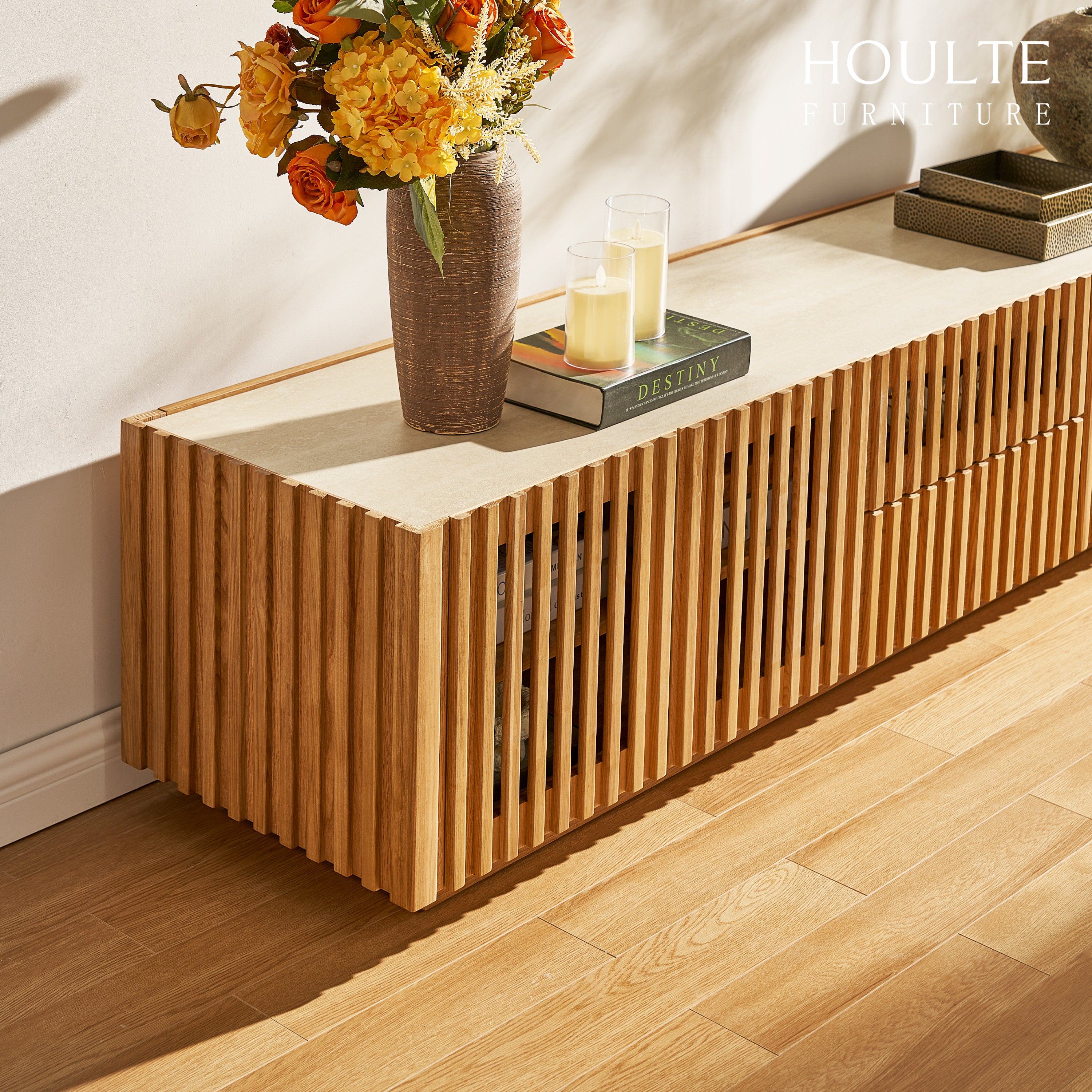 Isla Oak Sintered Stone Media Console 80"