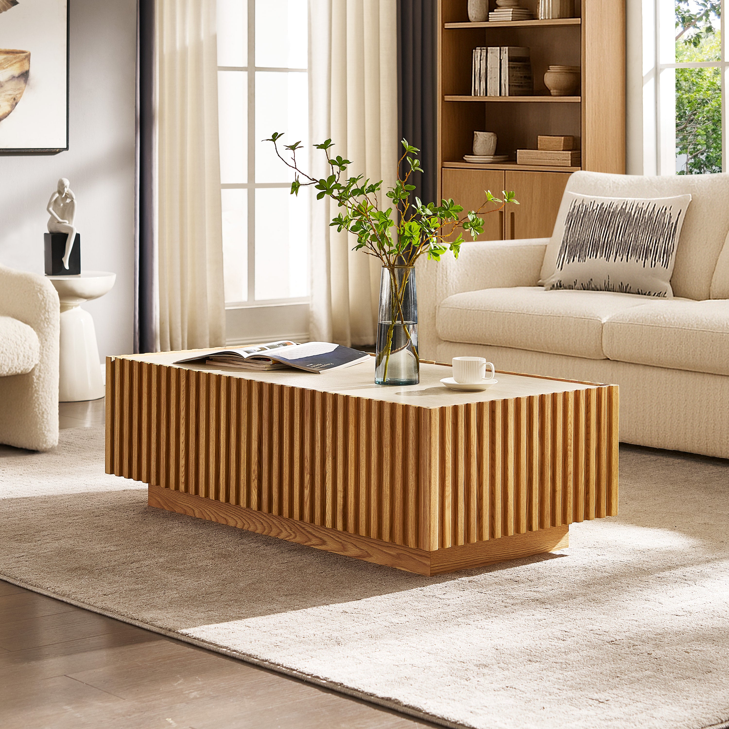 Isla Oak Sintered Stone Media Console And Coffee Table Set