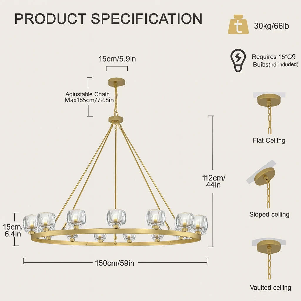 Vellum Crystal Round Chandelier 59"D