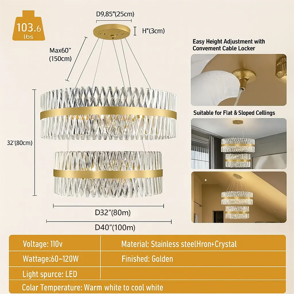 Vetro Prism Crystal 2-Tier Chandelier 102cm L