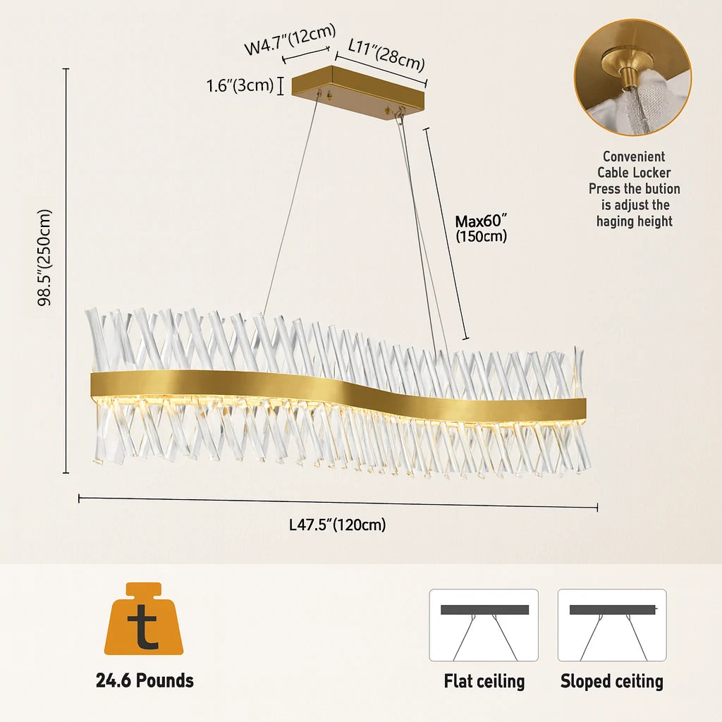 Vetro Prism Crystal Rectangular Chandelier 120cm L