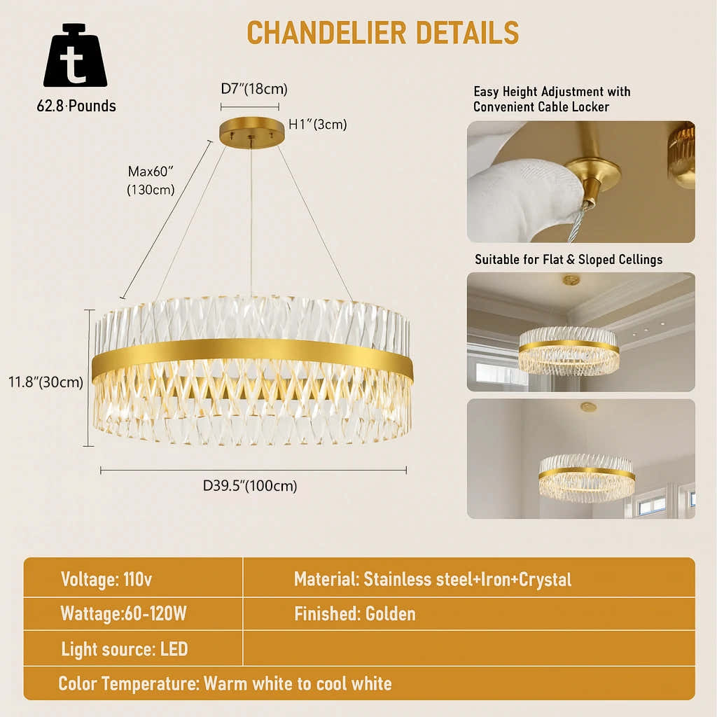 Vetro Prism Crystal Round Chandelier 102cm D