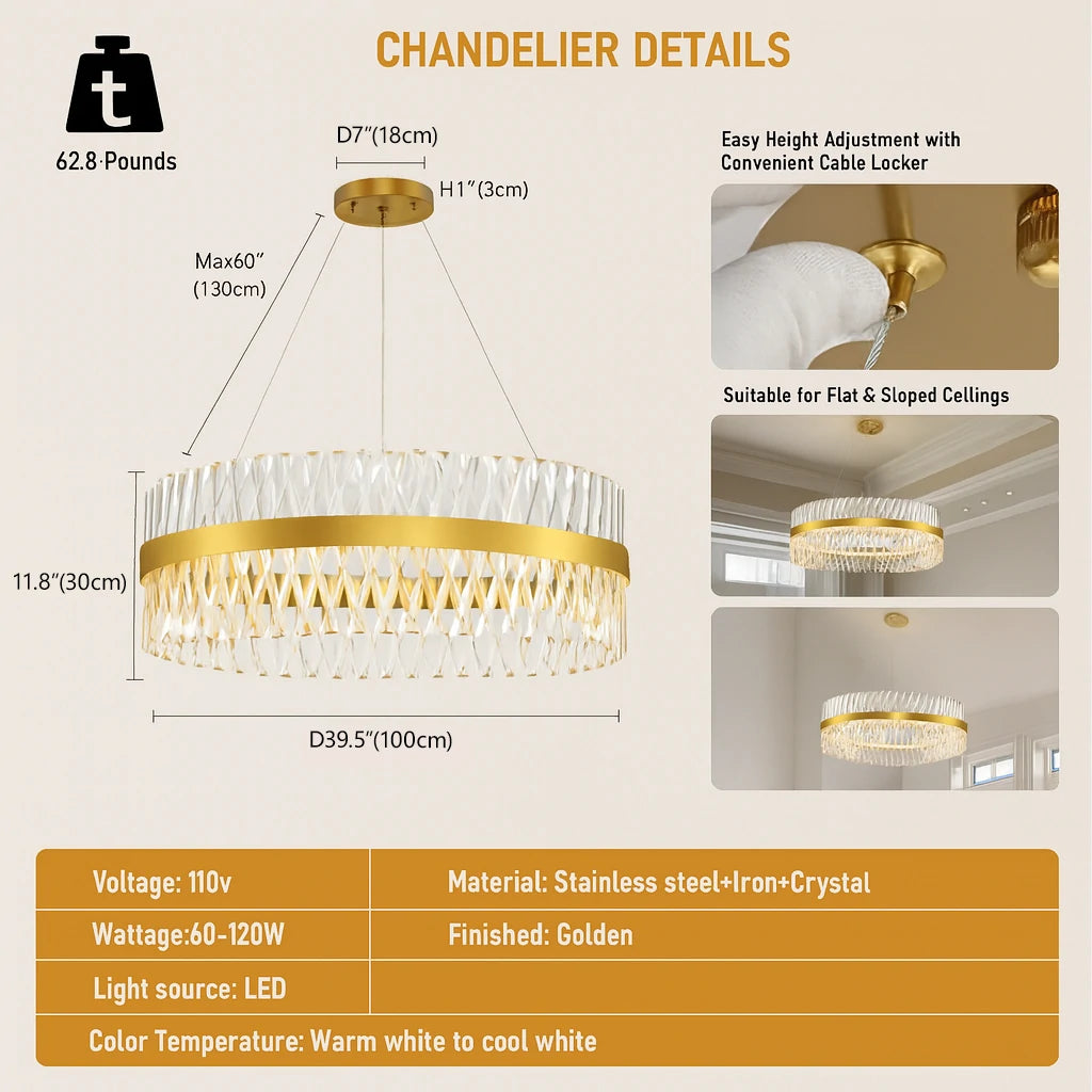 Vetro Prism Crystal Round Chandelier 102cm D