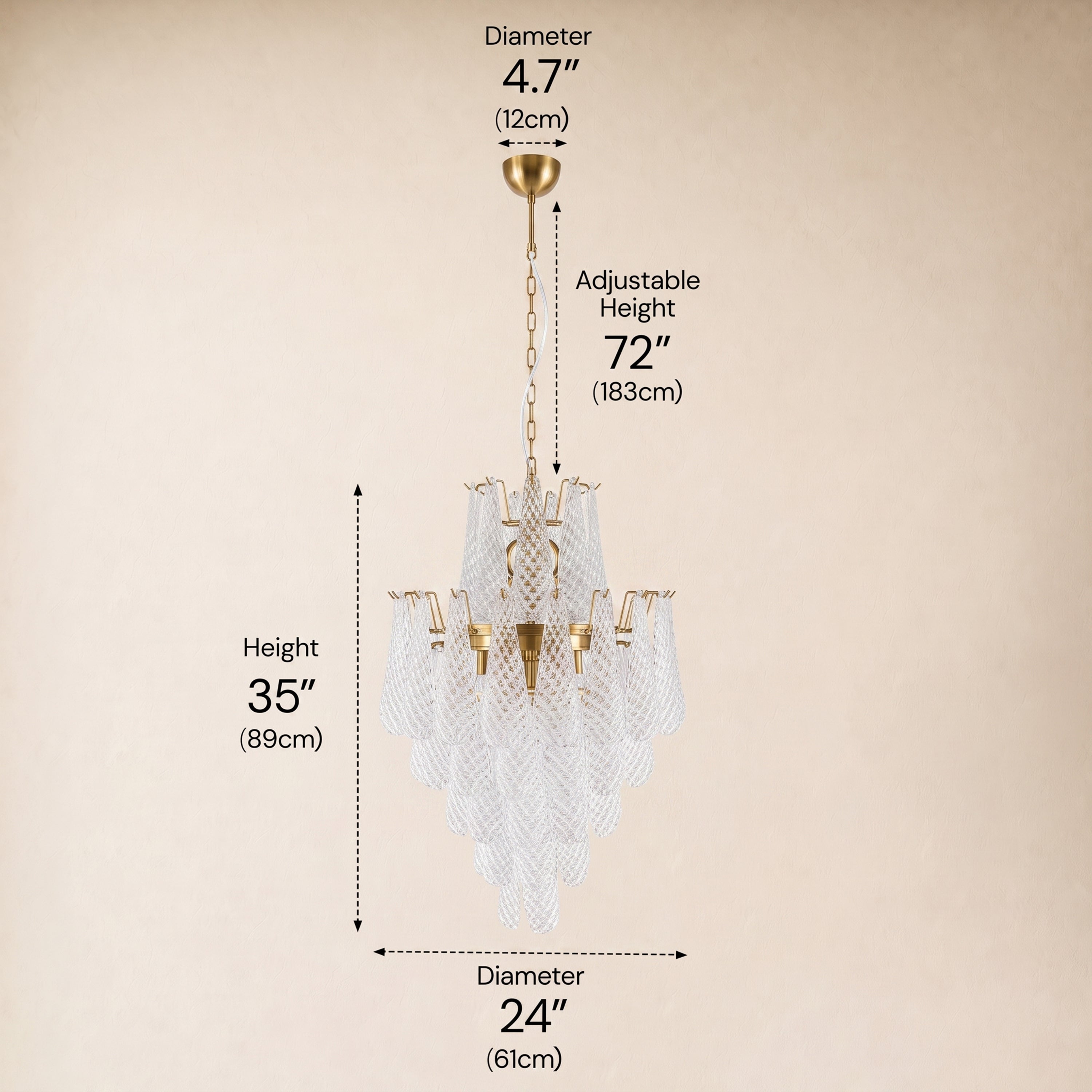 Veloria Murano Glass Leaf Tiered Chandelier 24"D