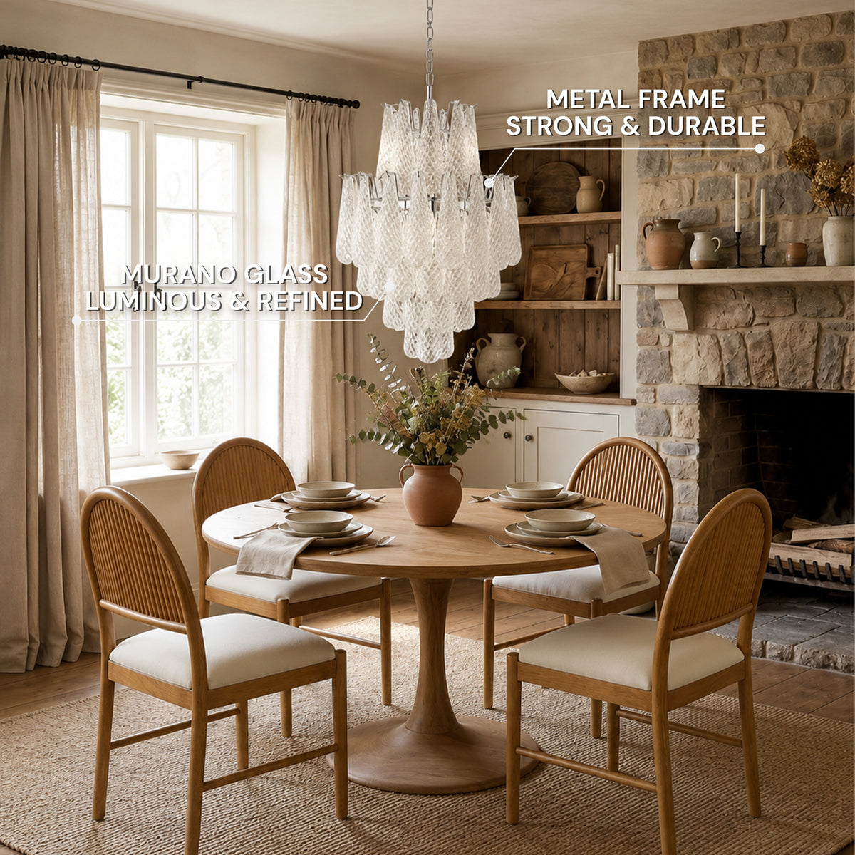 Veloria Murano Glass Leaf Tiered Chandelier 32"D
