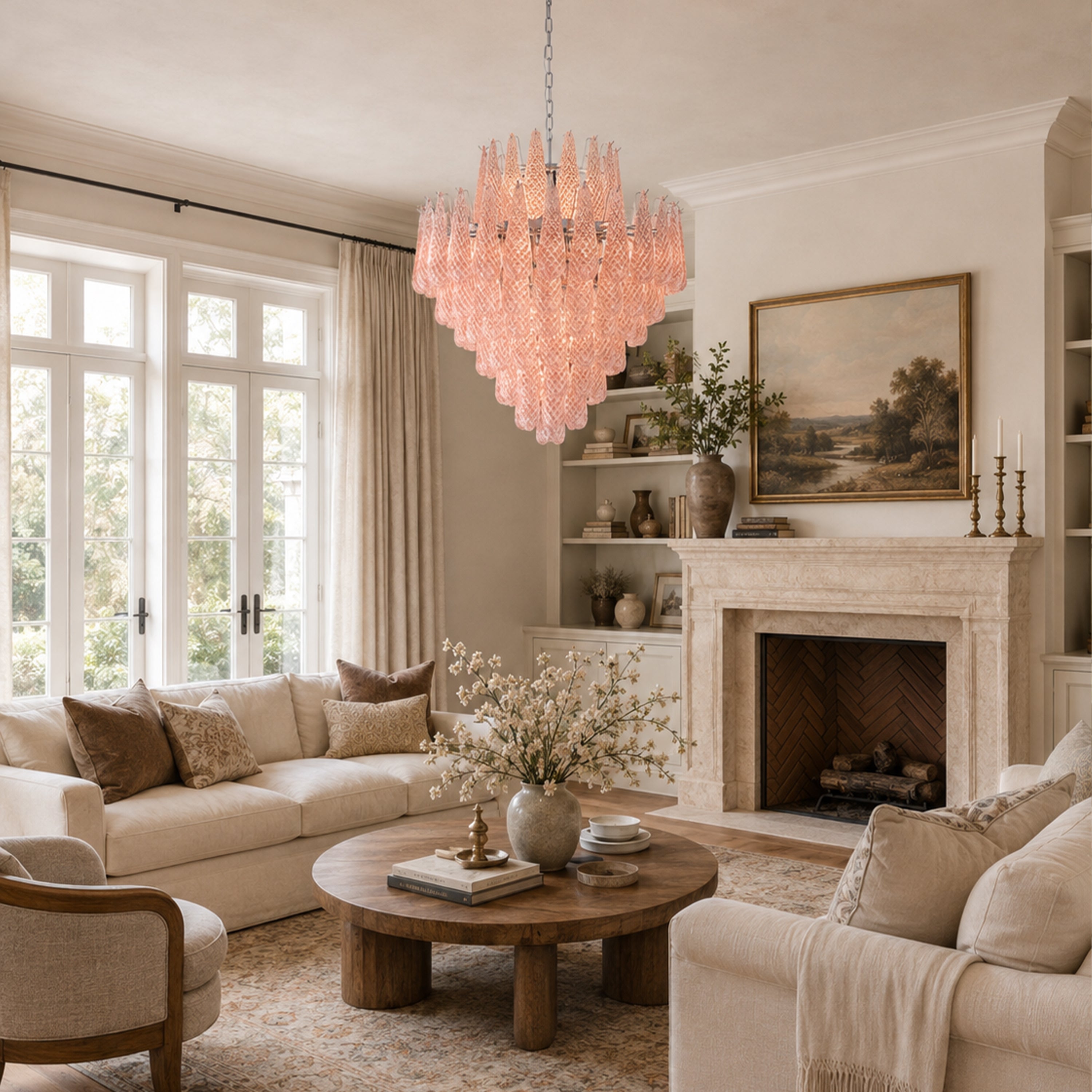 Veloria Murano Glass Leaf Tiered Chandelier 32"D