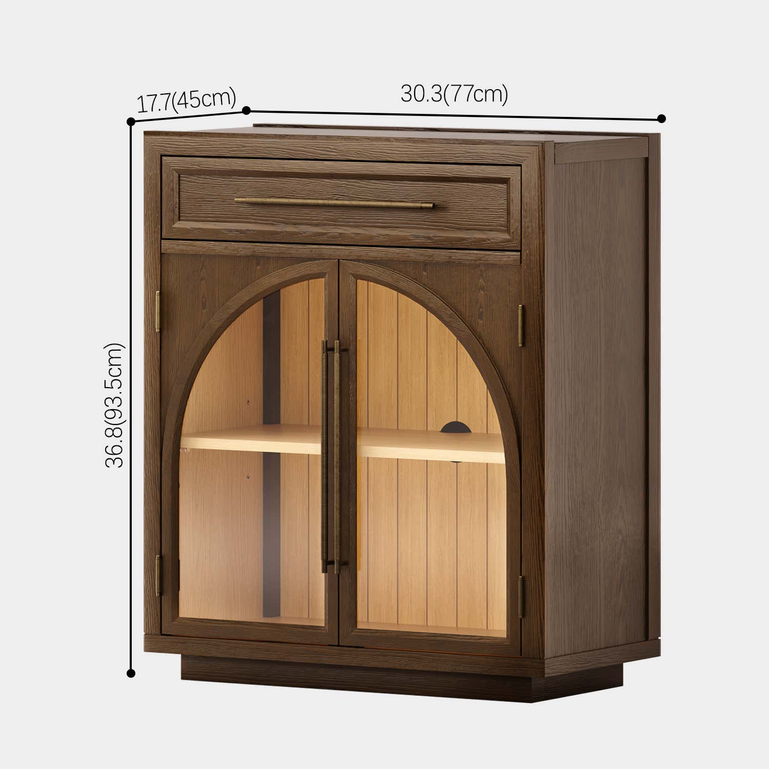 Alvar Arched 30" Oak Storage Cabinet with Drawers