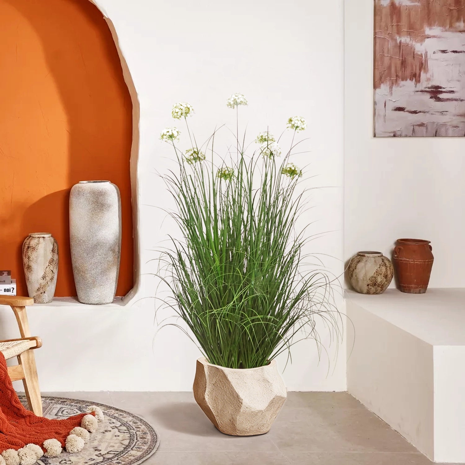 Artificial 9-Head Hydrangea with Curved Onion Grass Bonsai 140cm H