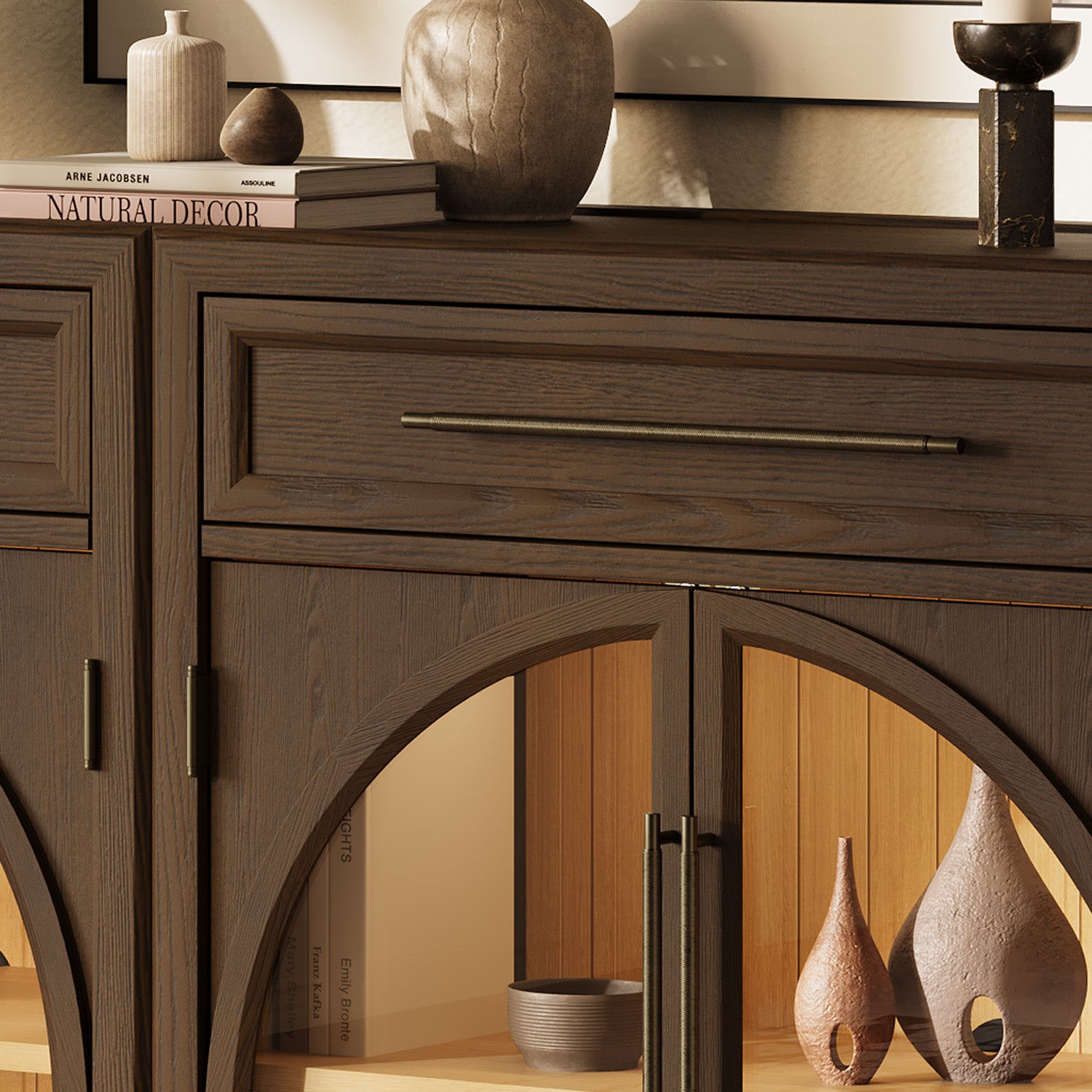 Alvar Arched 62.9" Oak Sideboard with Drawers(Set of 2)