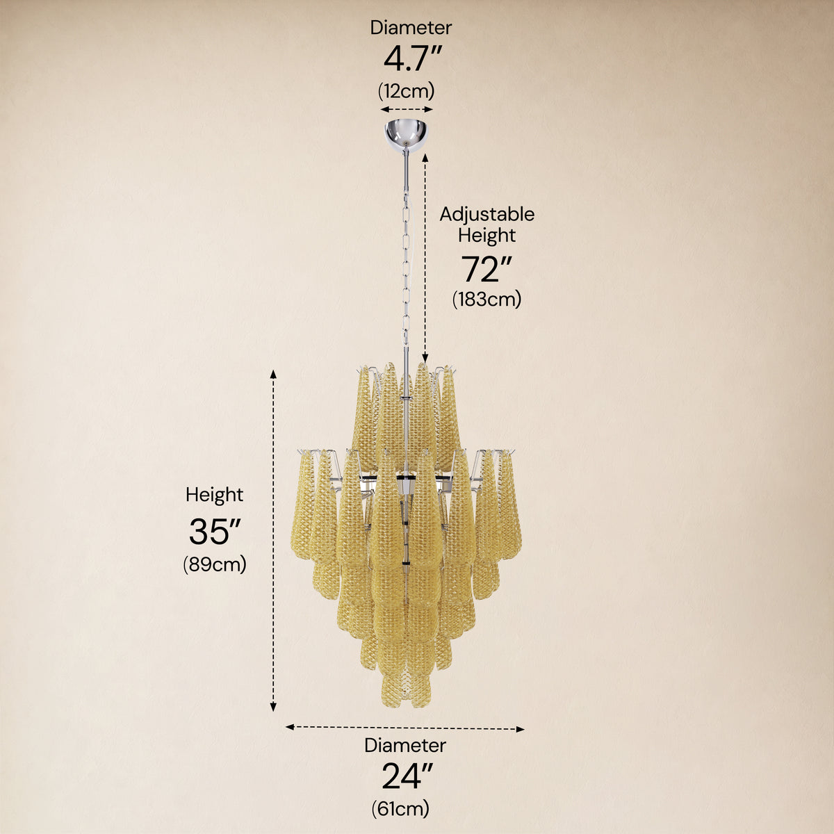 Veloria Murano Glass Leaf Tiered Chandelier 24"D