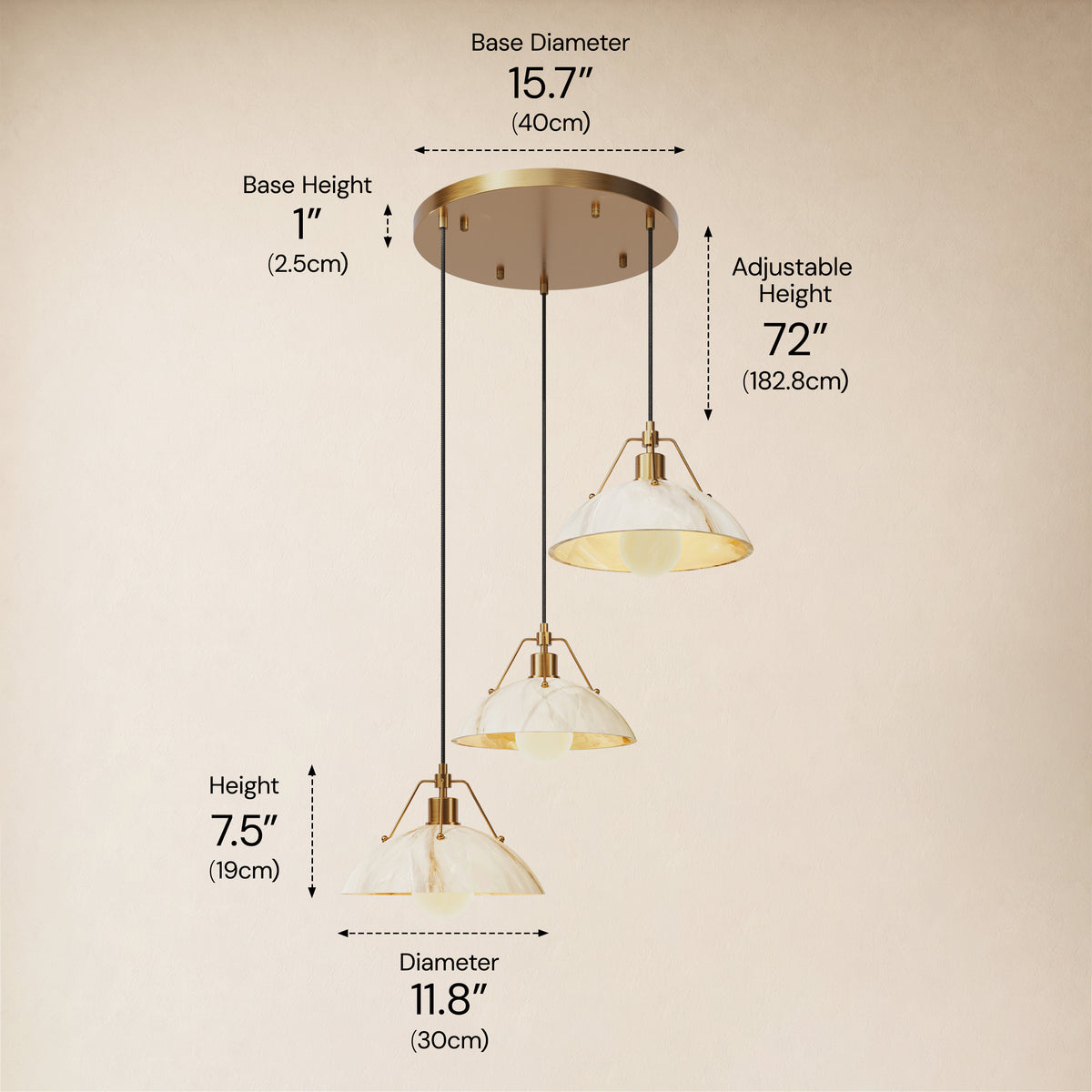 Aurevyn Resin 3-Light Round Pendant 15.7"D size-image