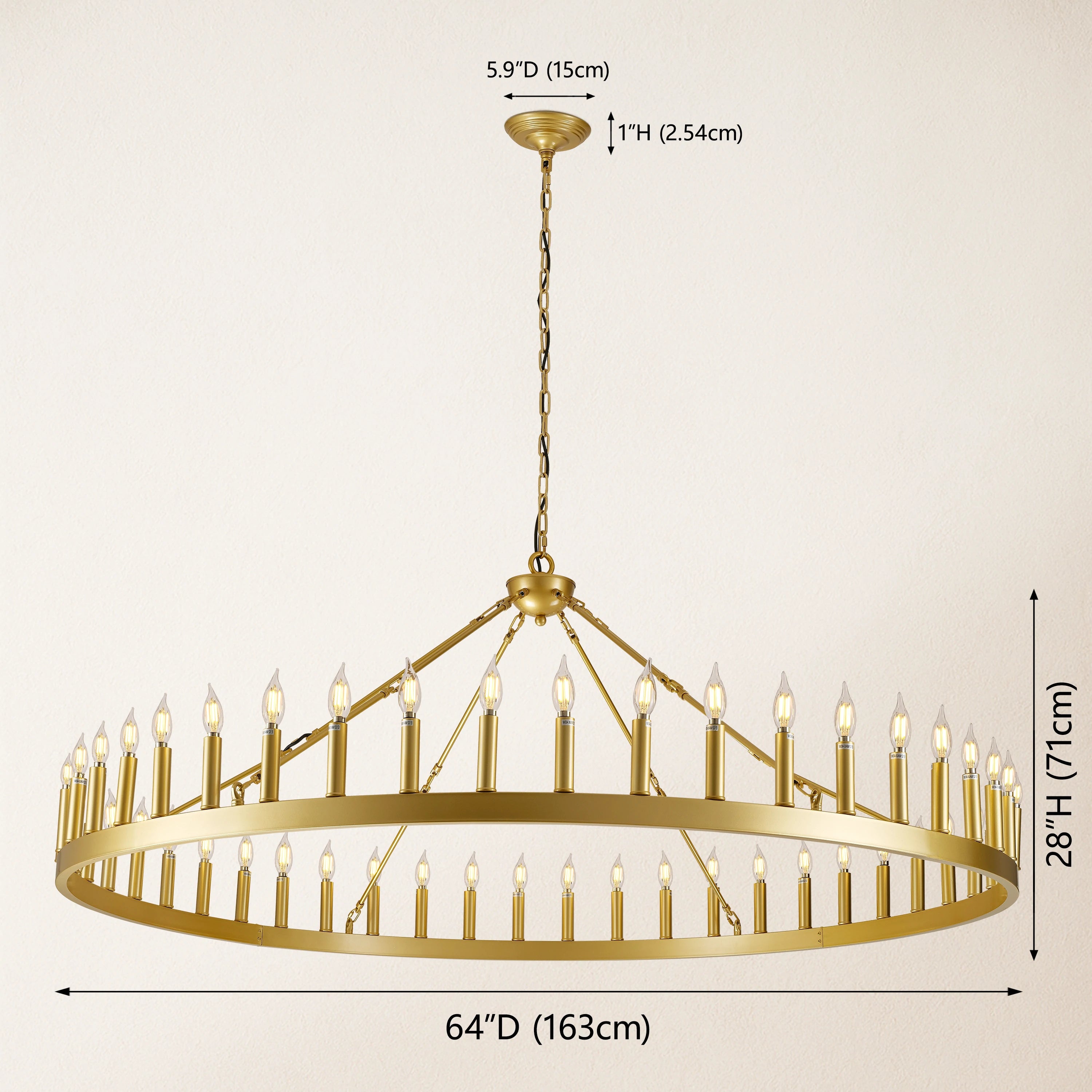 Wagon Wheel Candle Round Chandelier 163cm