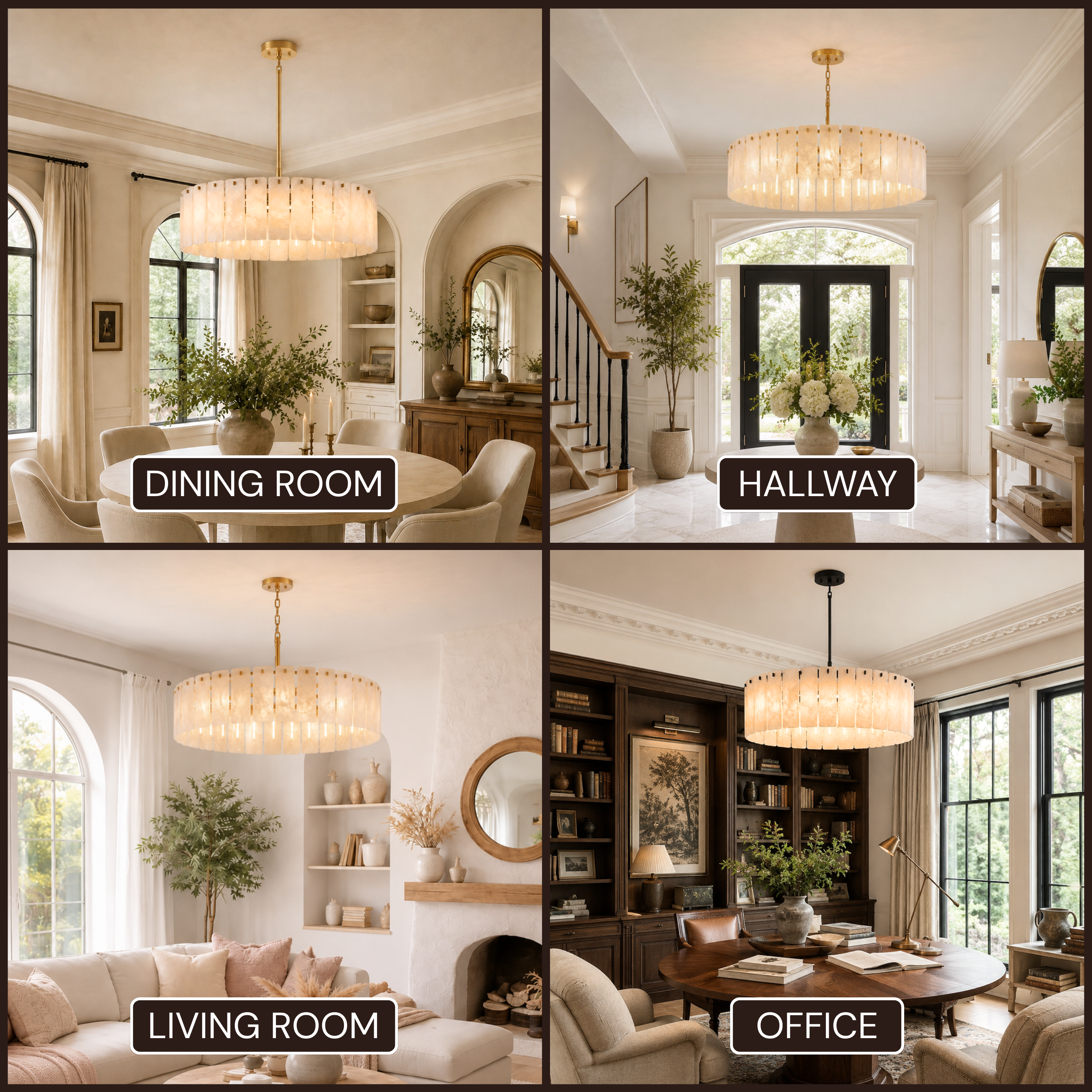 Lunara Alabaster Round Custom Chandelier 48"D 59"D