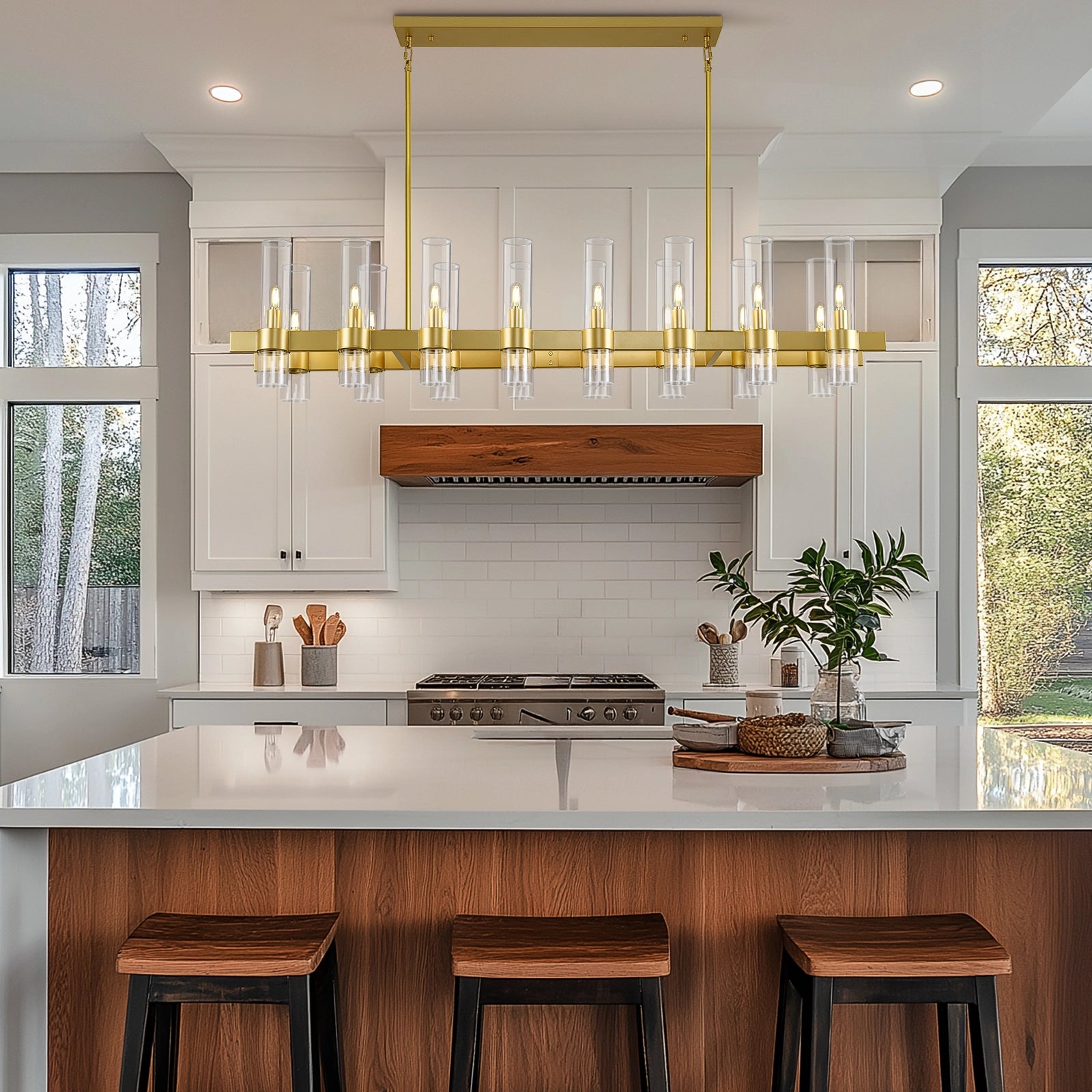 Cylora Glass Tube Rectangular Chandelier 54"W#Finish_Gold