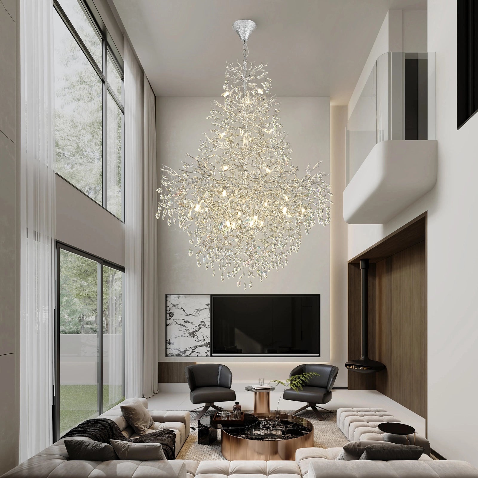 Frostleaf Crystal Cascade Grand Staircase Chandelier 165cm H