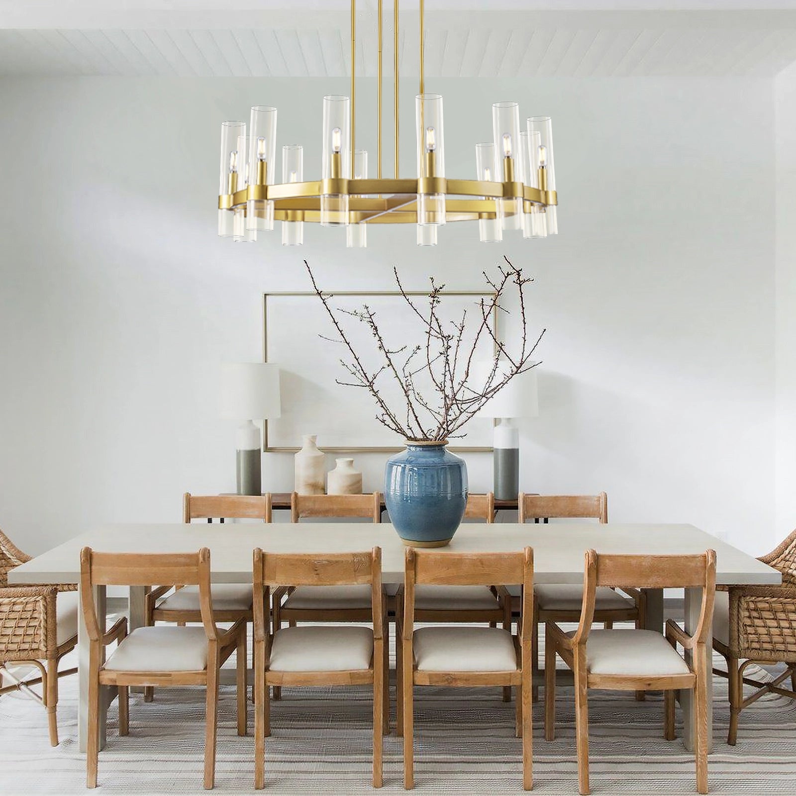 Cylora Glass Tube Round Chain Chandelier 122cm