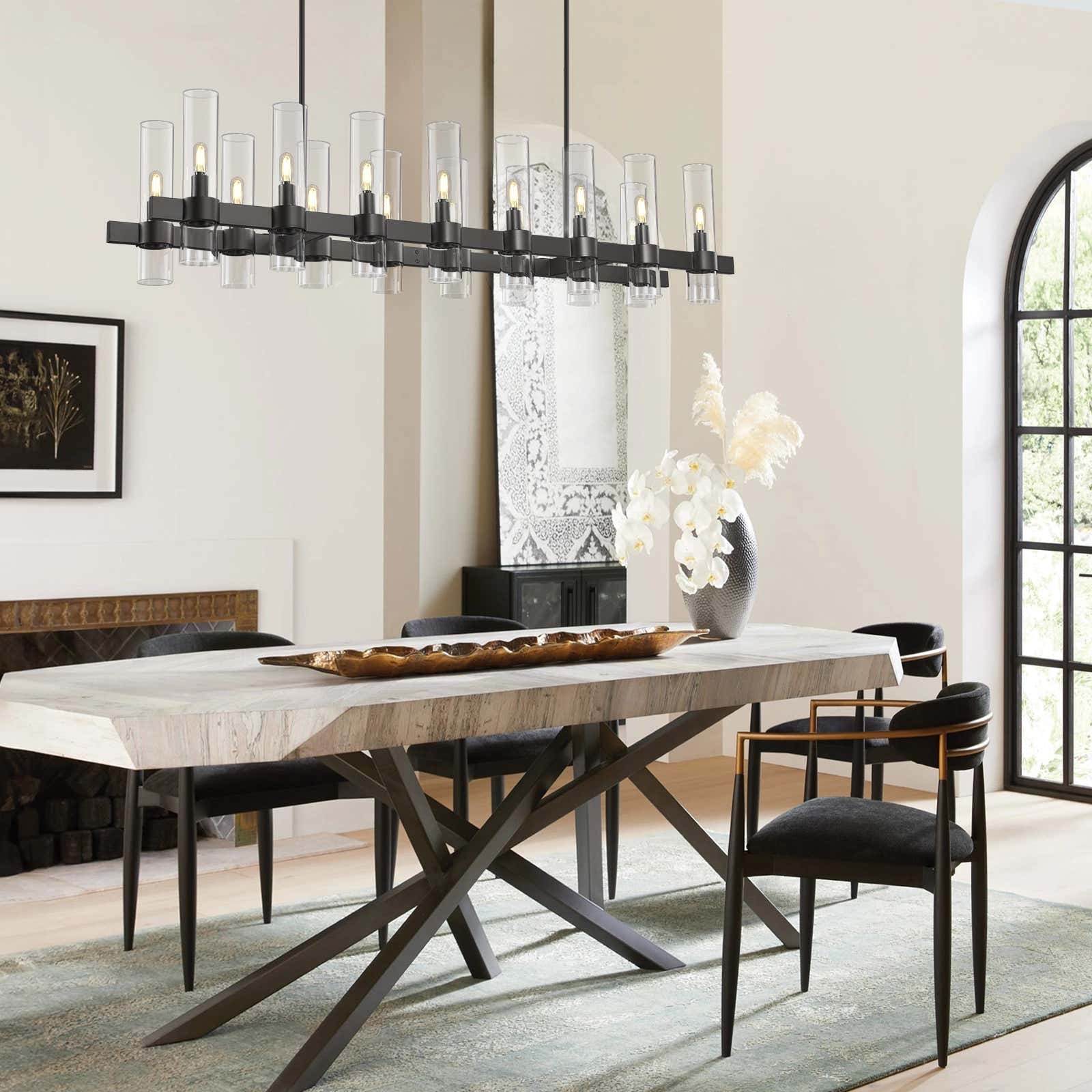 Cylora Glass Tube Rectangular Chandelier 54"W#Finish_Black