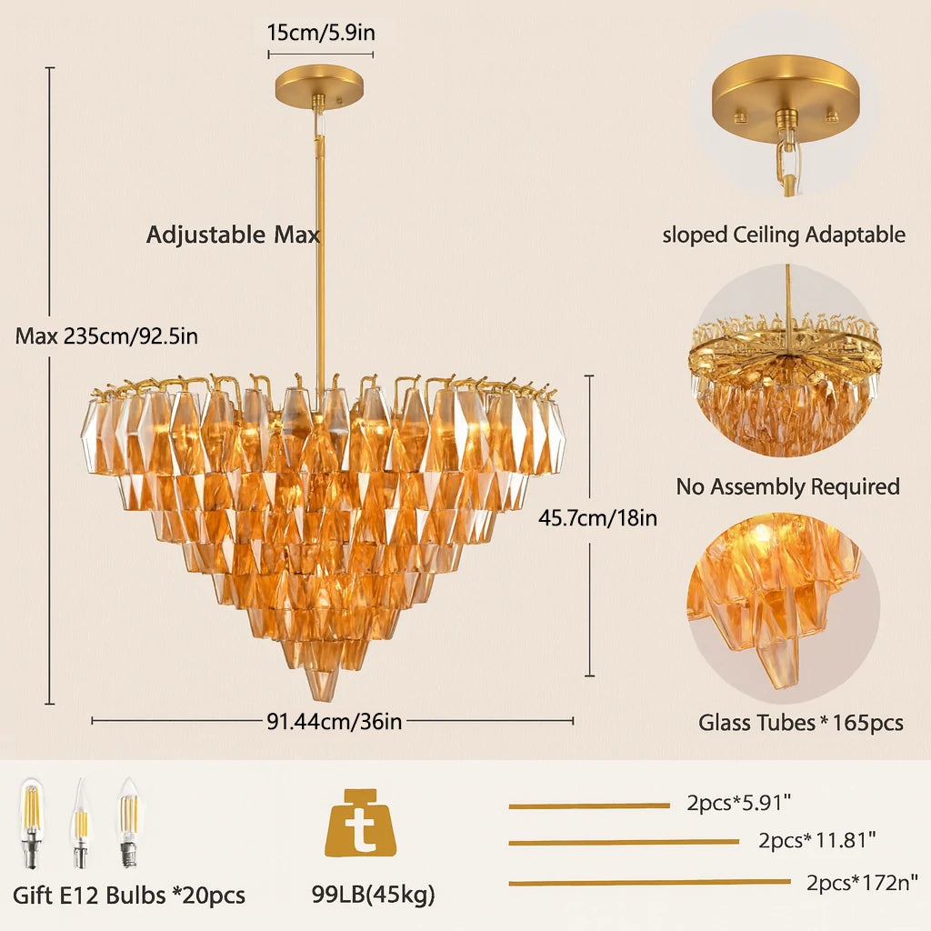 Celestial Drop Round Crystal Glass Chandelier 36"D