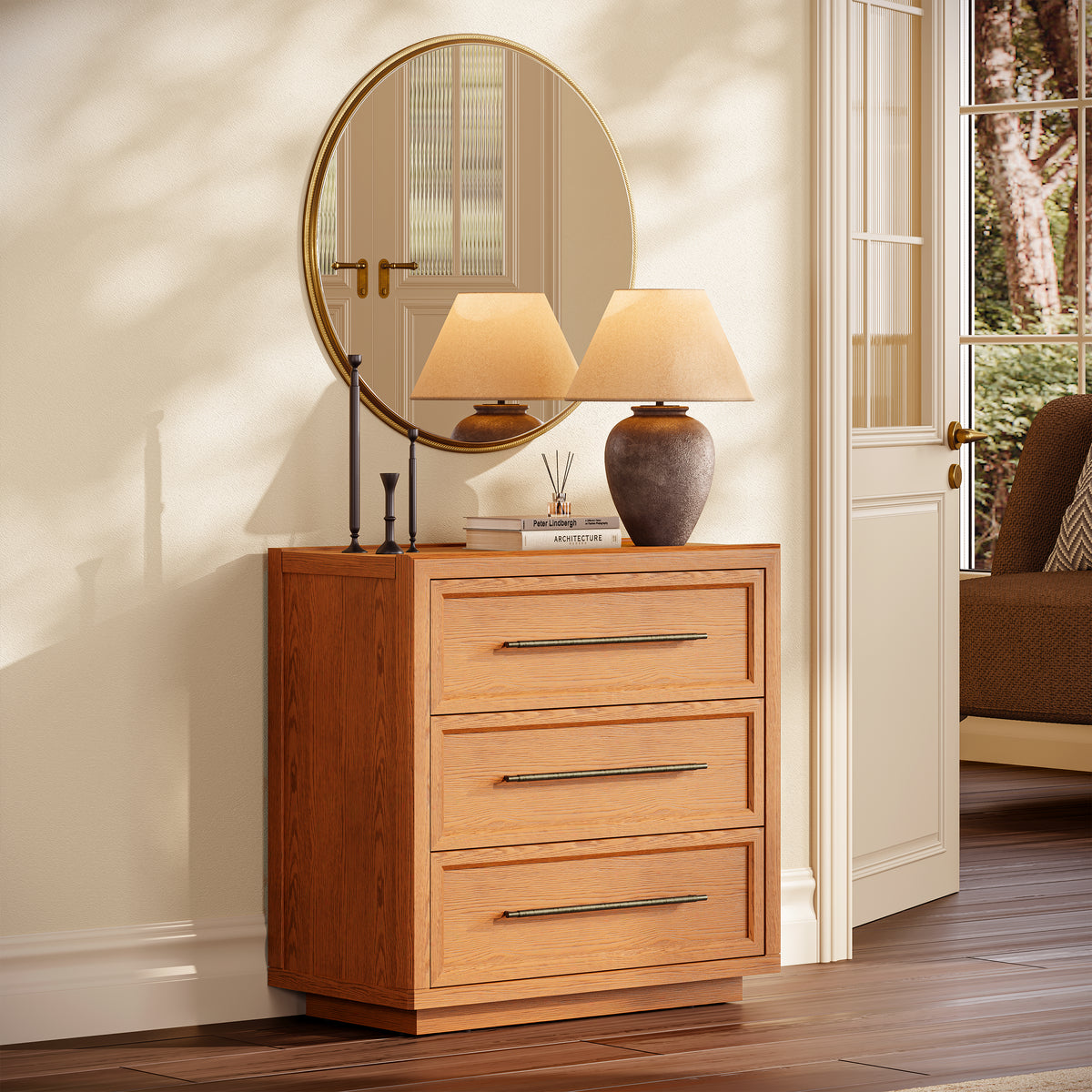 Alvar 30″ Oak 3-Drawer Chest