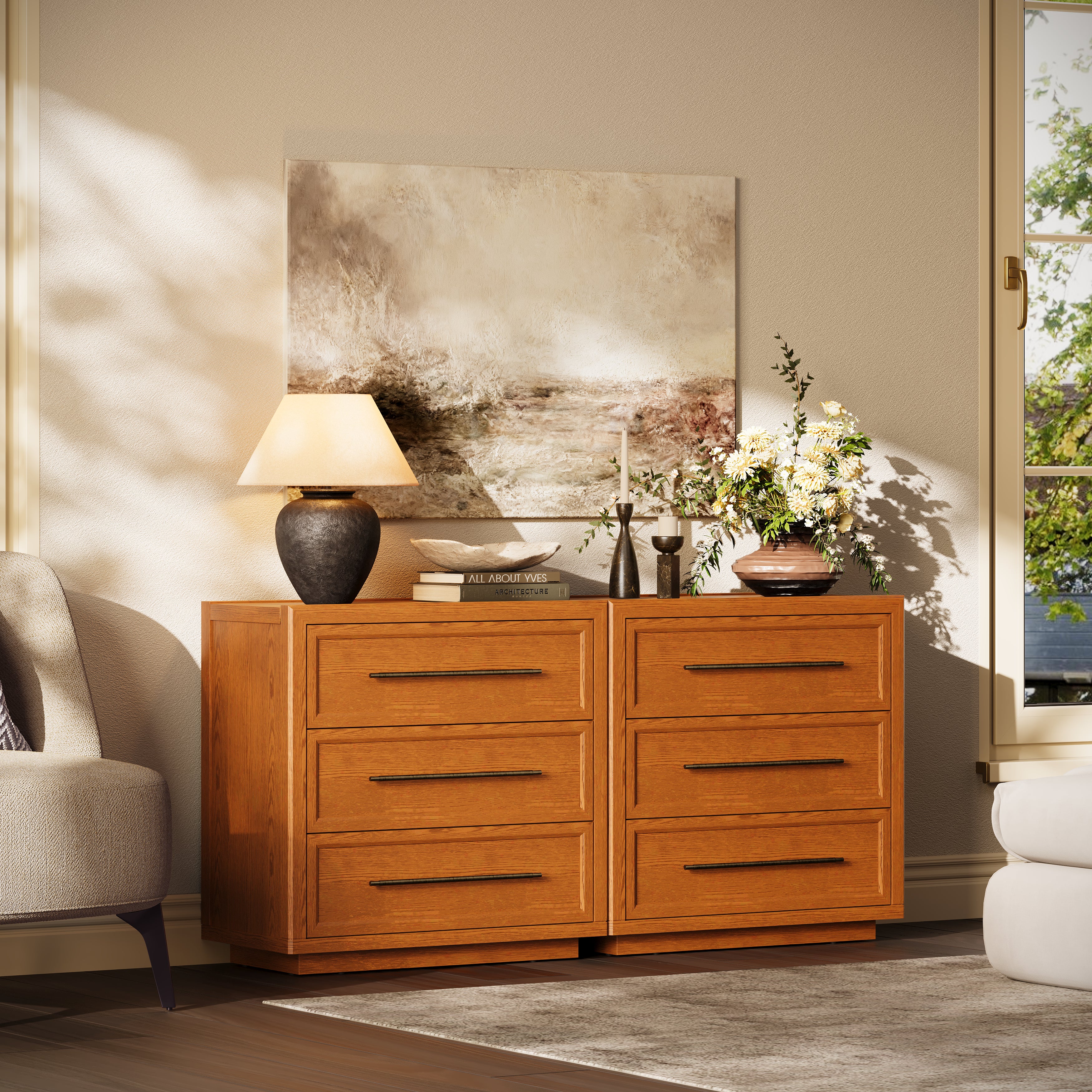 Alvar 63″ Oak 6-Drawer Chest(Set of 2)