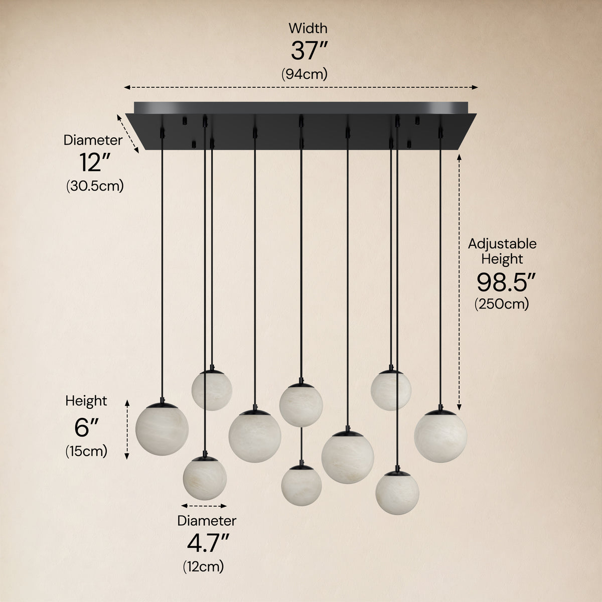 Elviora Resin Globe Rectangular Chandelier size-image