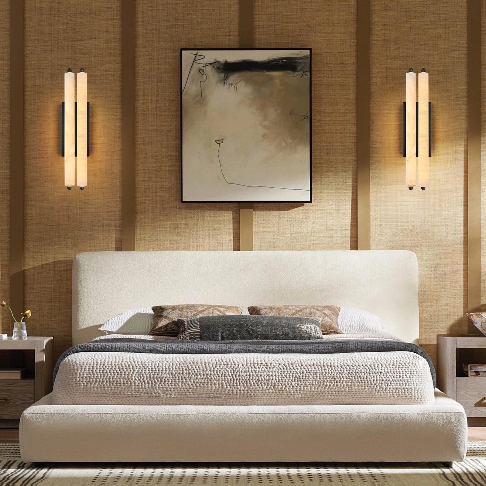 Clara Glow Alabaster Double Wall Sconce 19"H#Finish_Black