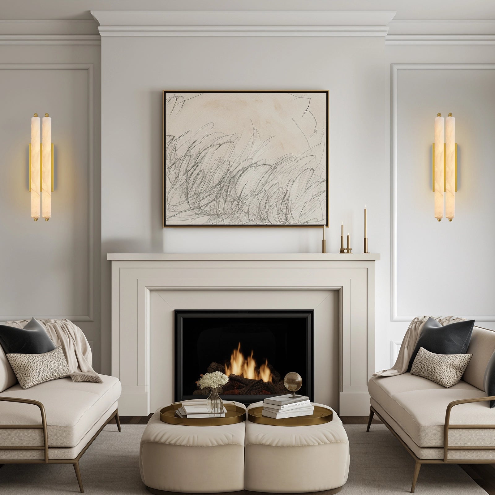 Clara Glow Alabaster Double Wall Sconce 19"H#Finish_Gold